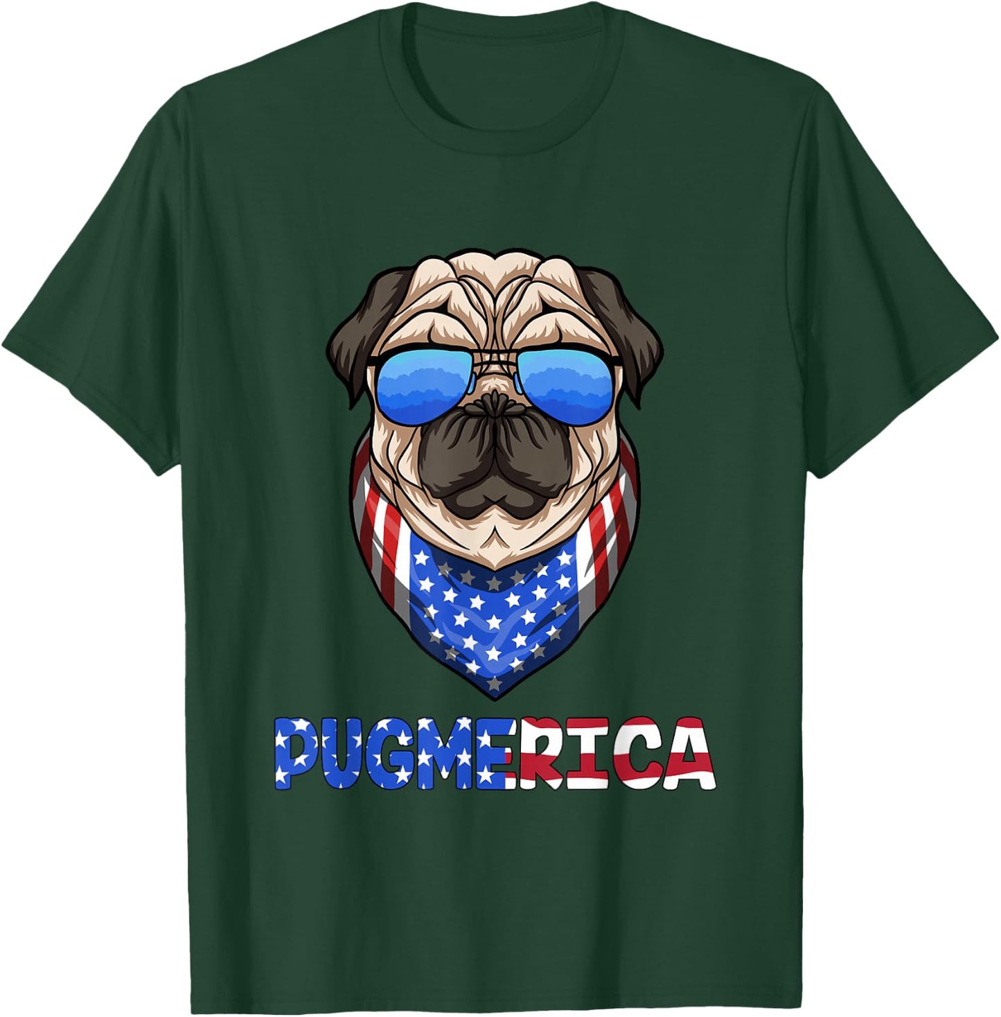 Pug 4th of July Pugmerica T-Shirt - T-Shirt | Forest
