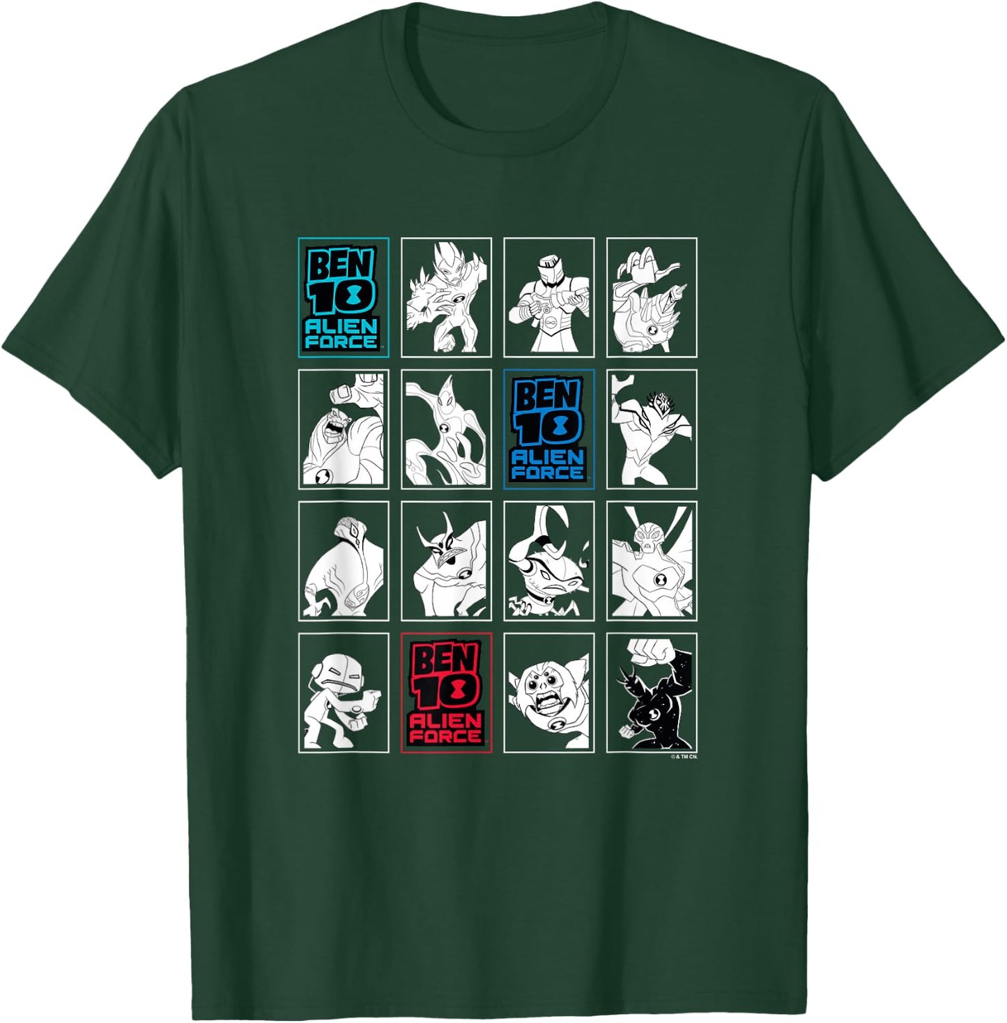 Ben 10: Alien Force Ten Alien Heroes VS Villains B&W Panels T-Shirt - T-Shirt | Forest