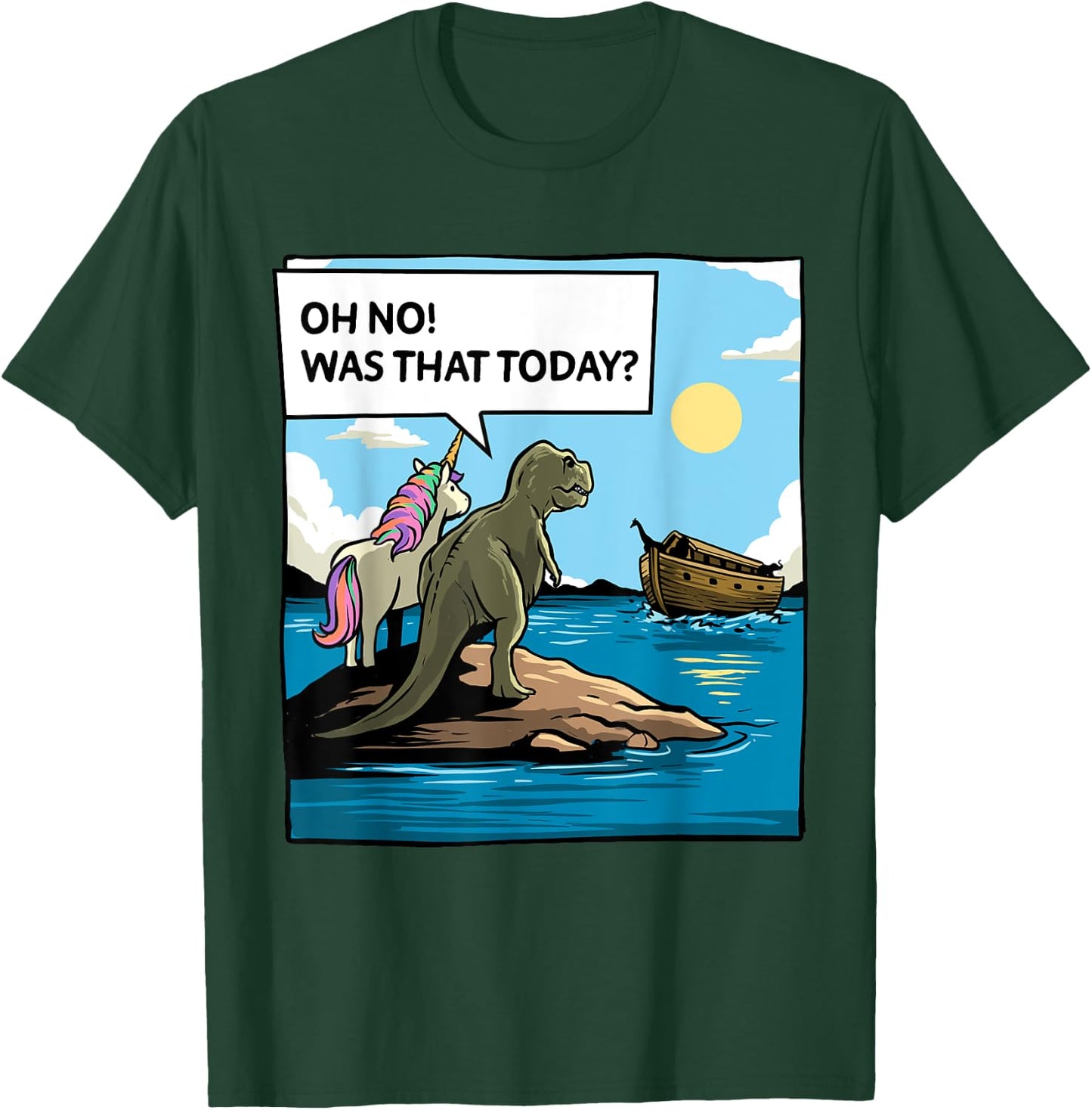 Christian Noah's Ark Bibble Pun Last Unicorn Dinosaur Funny T-Shirt - T-Shirt | Forest