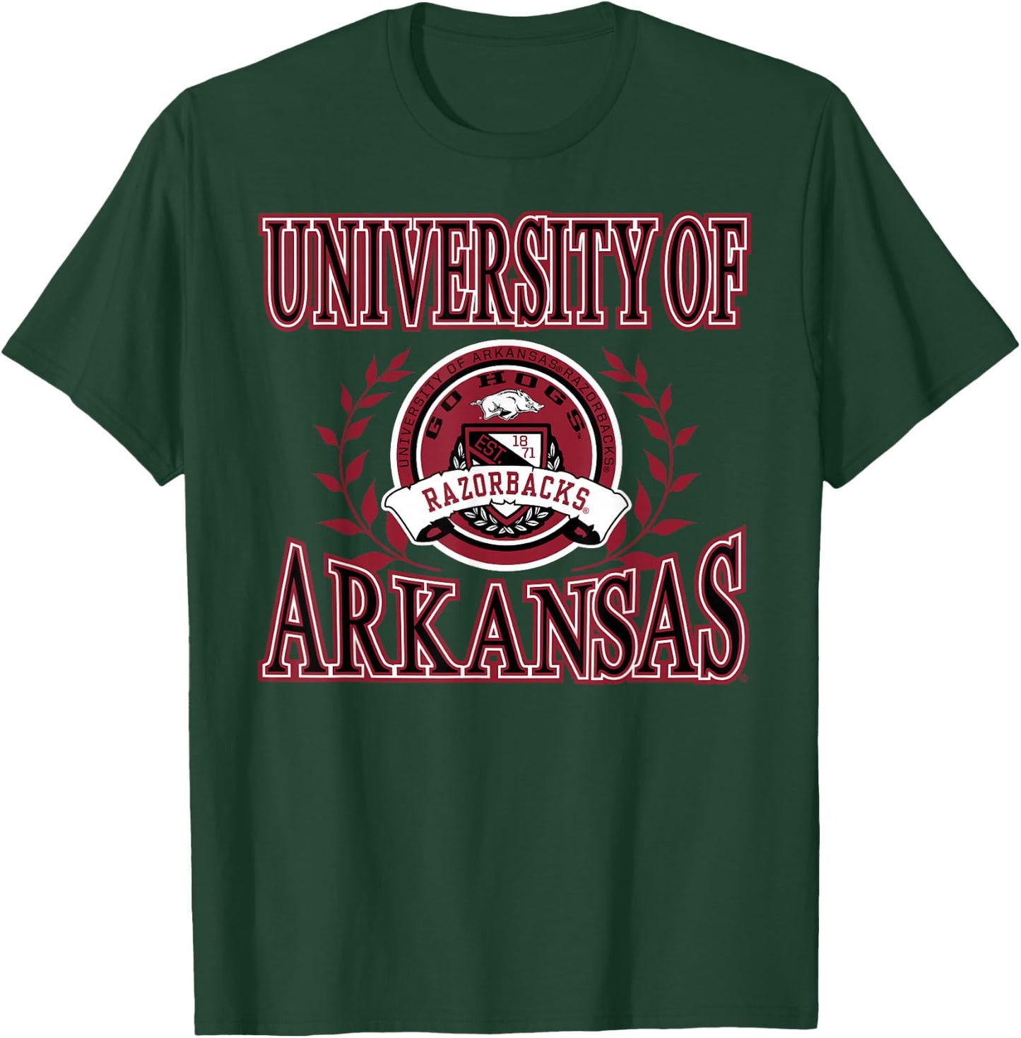 Elite Authentics Arkansas Razorbacks Laurels Black Officially Licensed , Small T-Shirt - T-Shirt | Forest