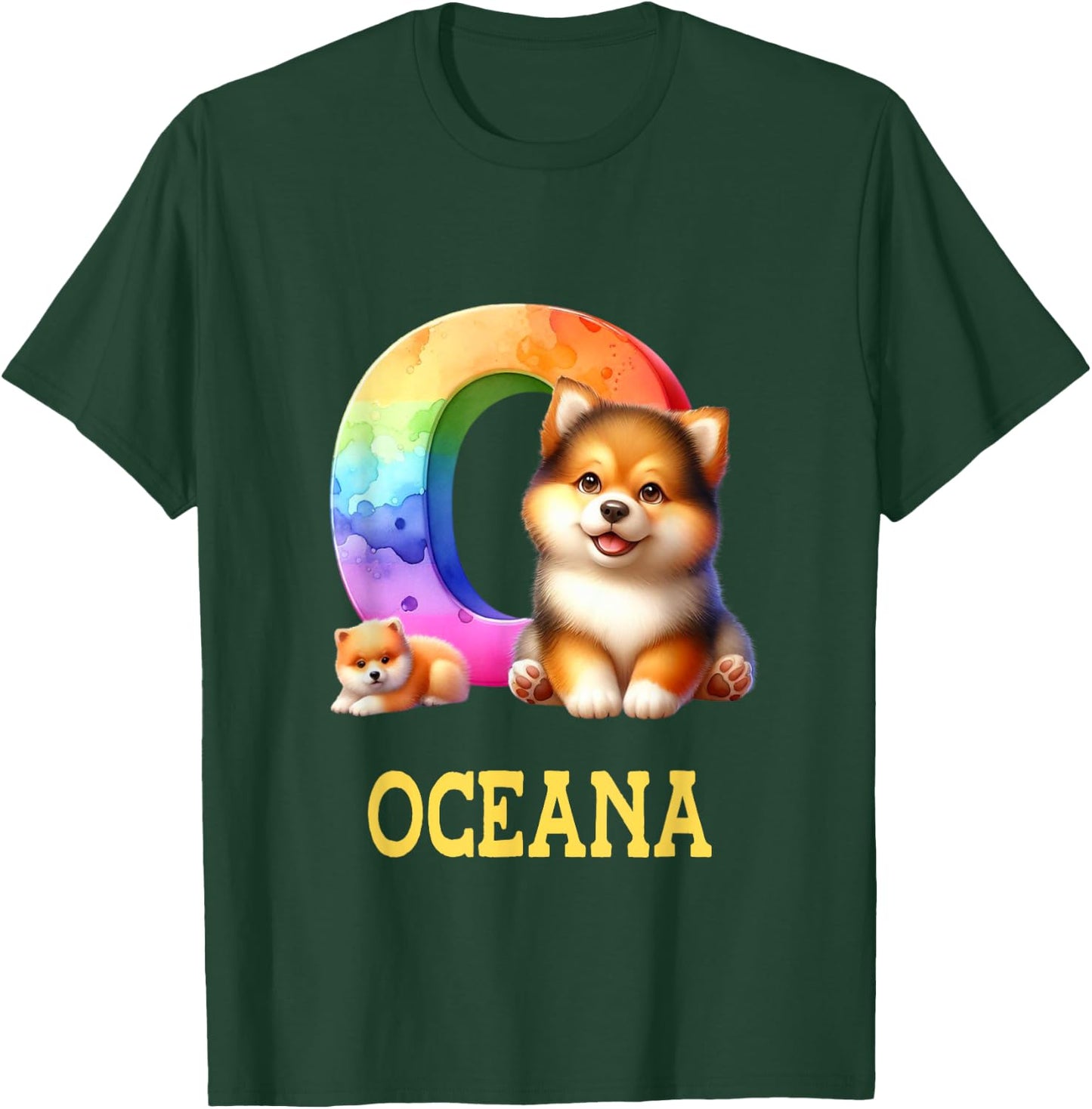 Cute Dogs Letter Oceana Name Rainbow Dog T-Shirt - T-Shirt | Forest