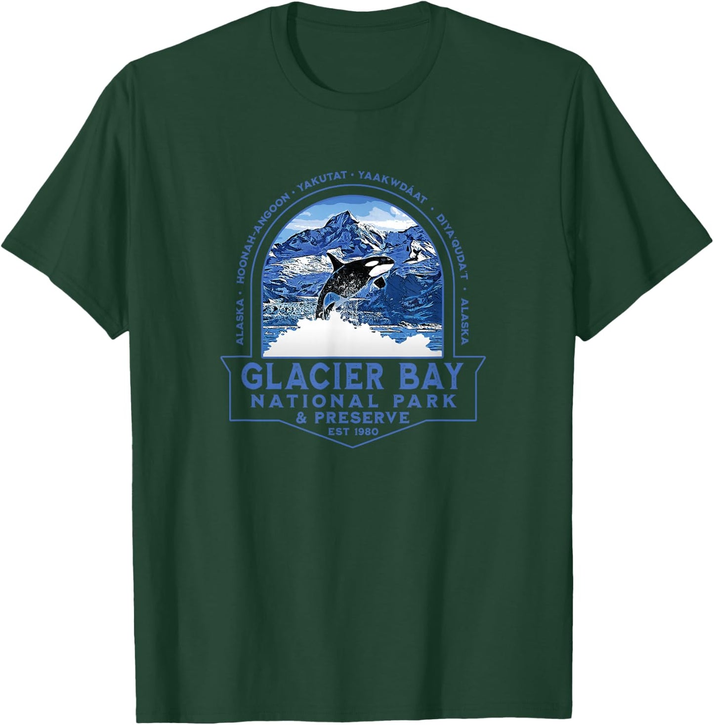 Glacier Bay National Park Alaska Orca Mountains Souvenir T-Shirt - T-Shirt | Forest