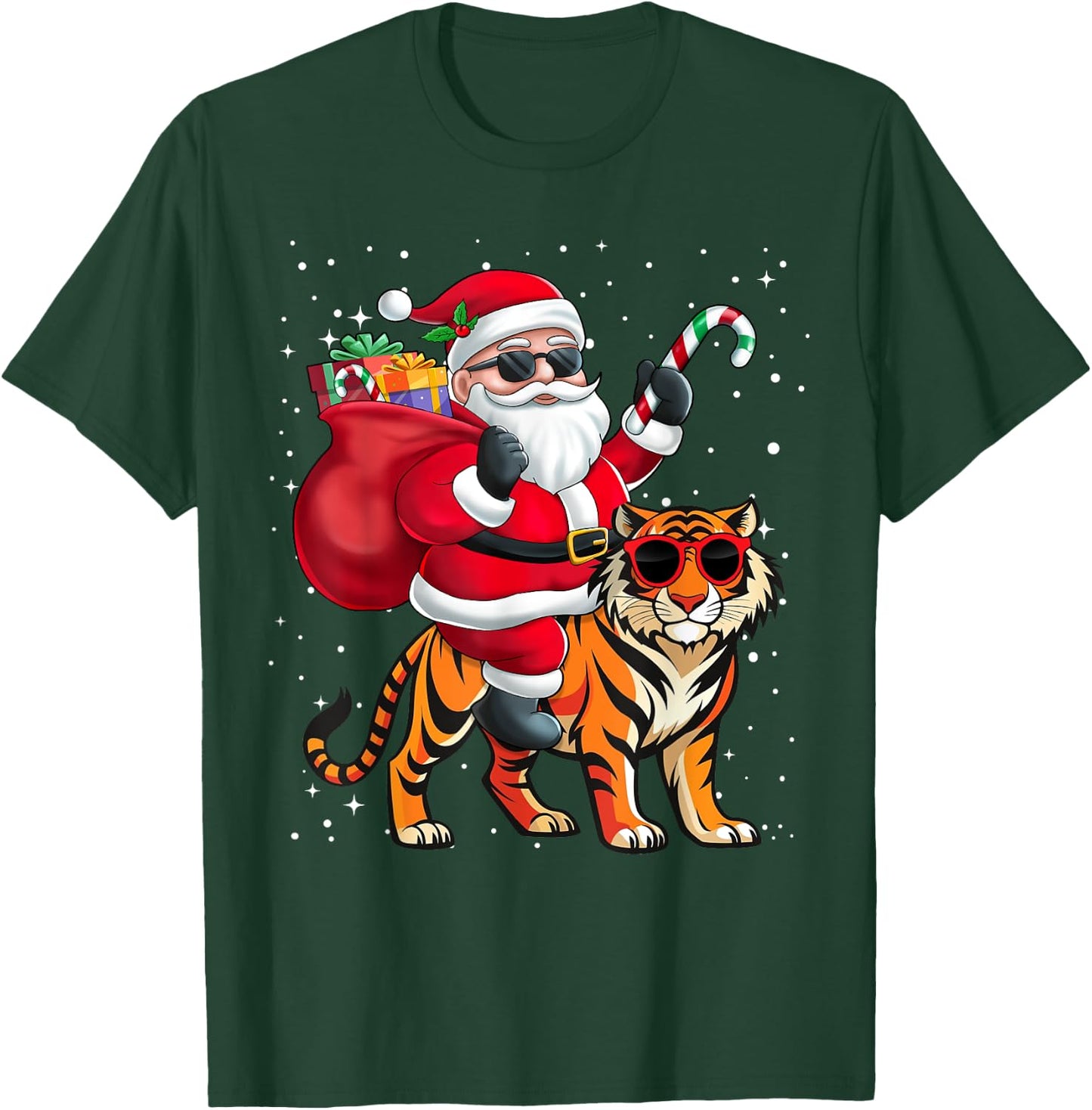 Santa Claus Riding A Tiger Christmas Boy Girl Kids T-Shirt - T-Shirt | Forest