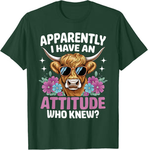 Apparently I Have An Attitude Who Knew Highland Cow Print T-Shirt - T-Shirt | Forest