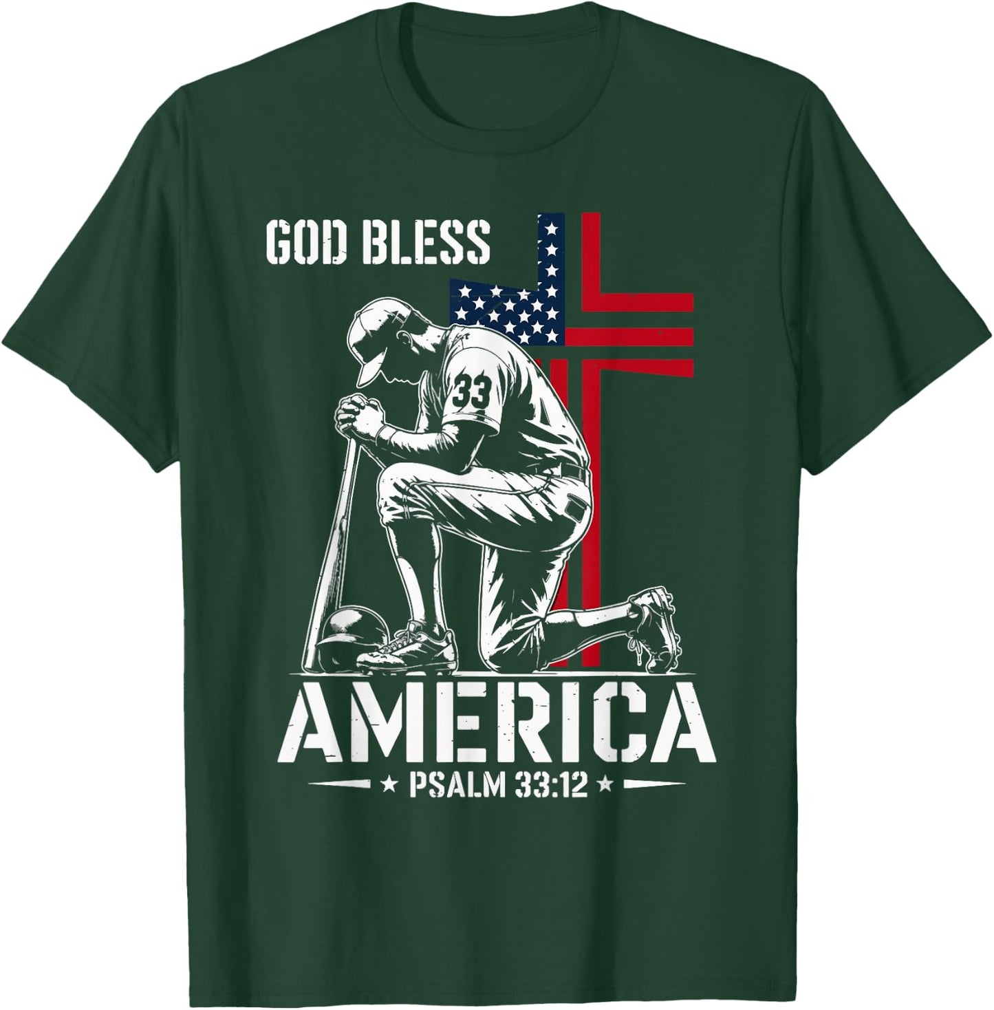 God Bless America Patriotic Baseball Christian Faith Men's T-Shirt - T-Shirt | Forest