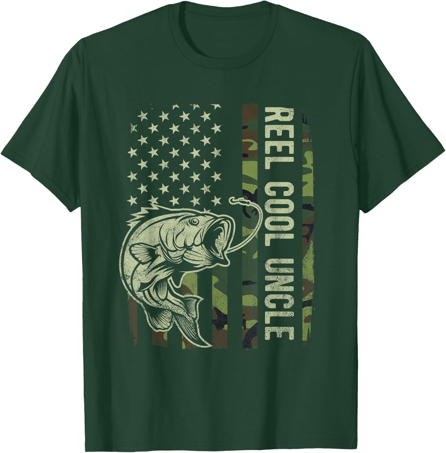 Reel Cool Uncle Camouflage American Flag Funny Uncle T-Shirt - T-Shirt | Forest