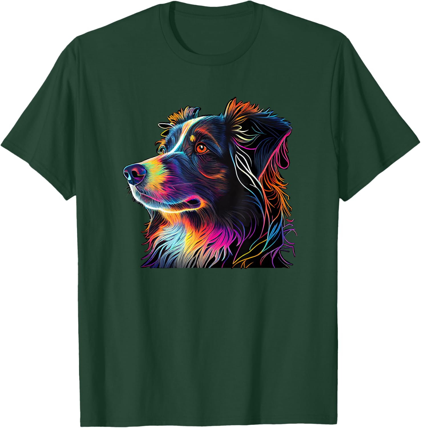 Australian Shepherd Mini Colorful Abstract Line Art T-Shirt - T-Shirt | Forest