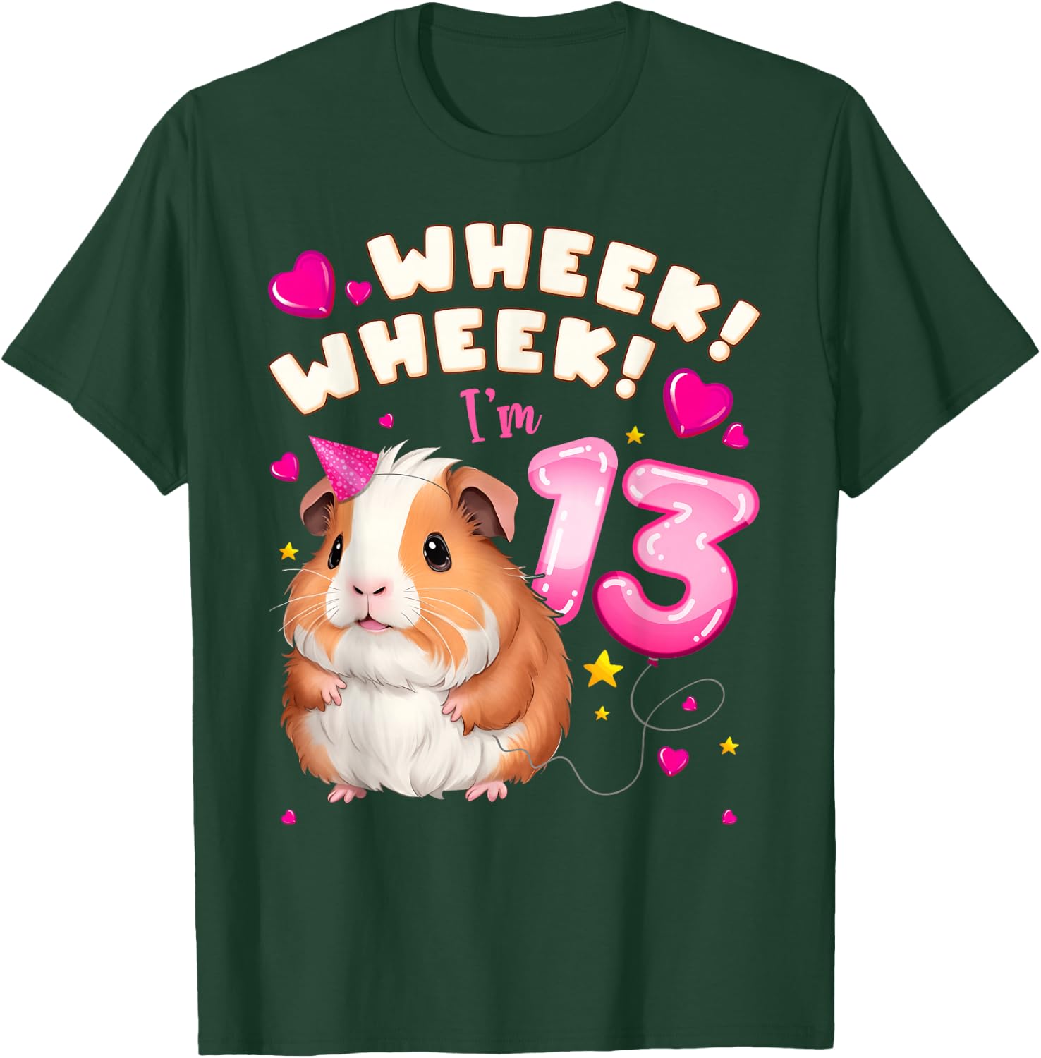 13th Birthday Girl 13 Years, Guinea Pig and Big Number 13 T-Shirt - T-Shirt | Forest