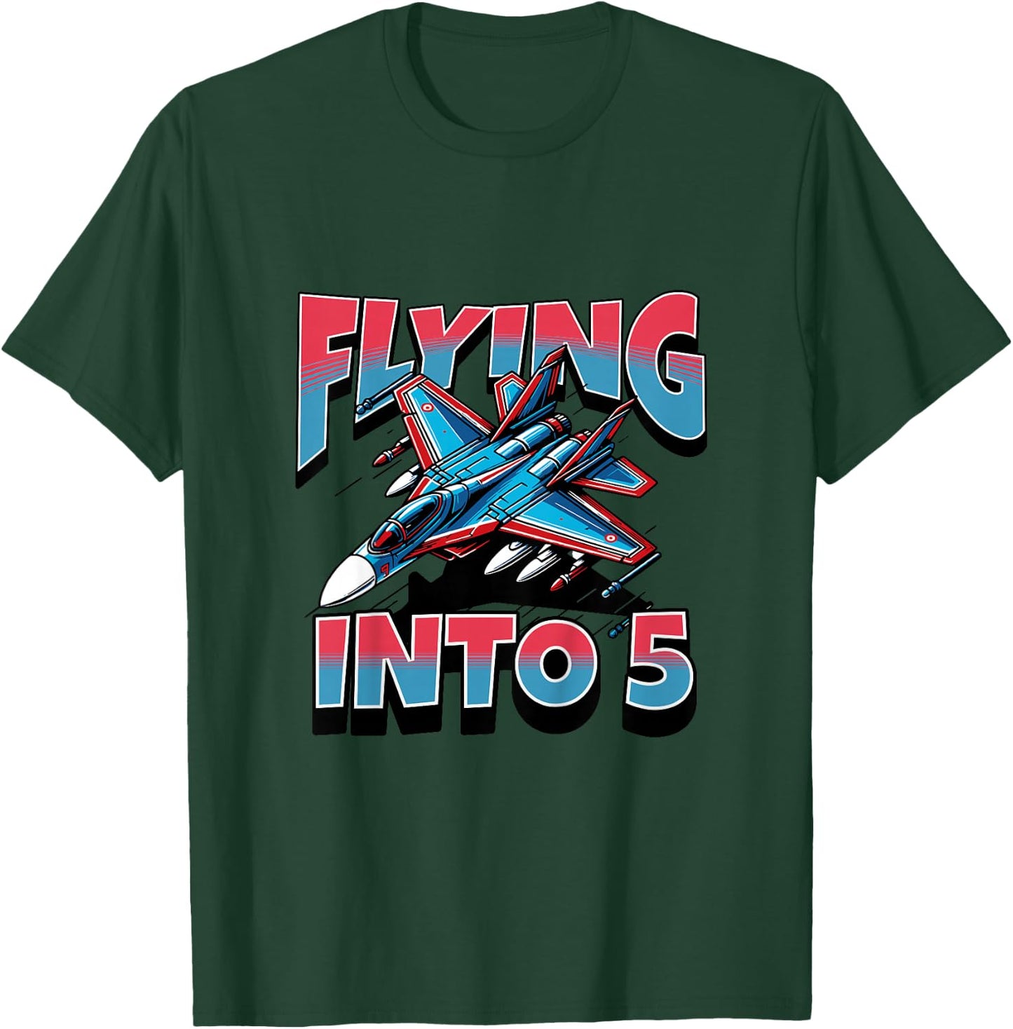 Kids Jet Hunter flying into a 5 year old boy for 5th birthday T-Shirt - T-Shirt | Forest