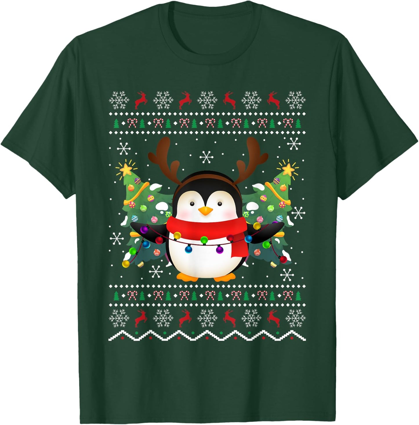 Penguin Lover Xmas Sweater Ugly Santa Penguin Christmas T-Shirt - T-Shirt | Forest