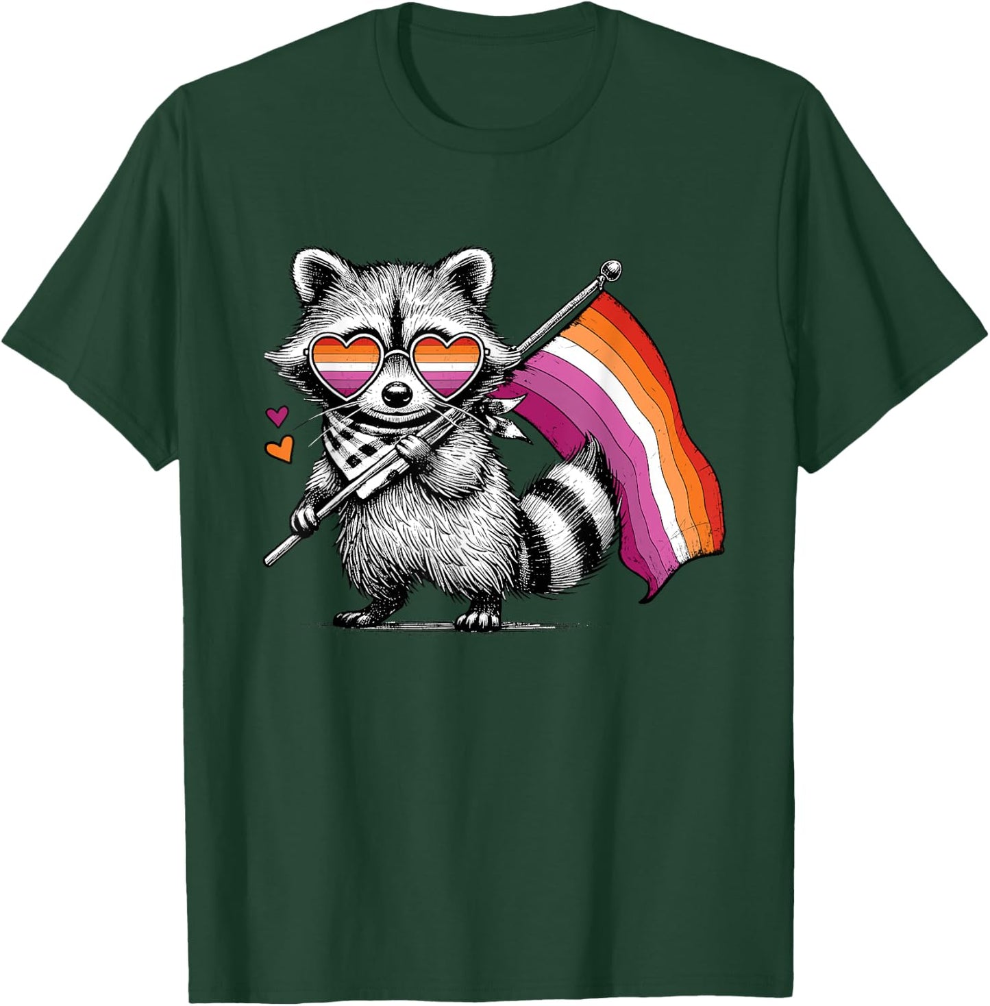 Funny Cute Raccoon Hold Flag Lesbian Subtle Sapphic Pride T-Shirt - T-Shirt | Forest