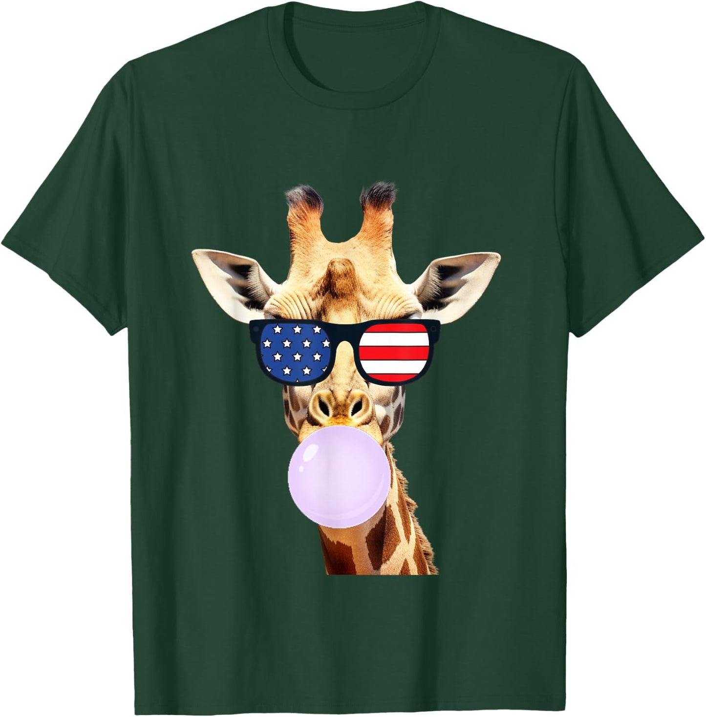 Funny Giraffe American Flag 4th Of July Adults Kids USA T-Shirt - T-Shirt | Forest