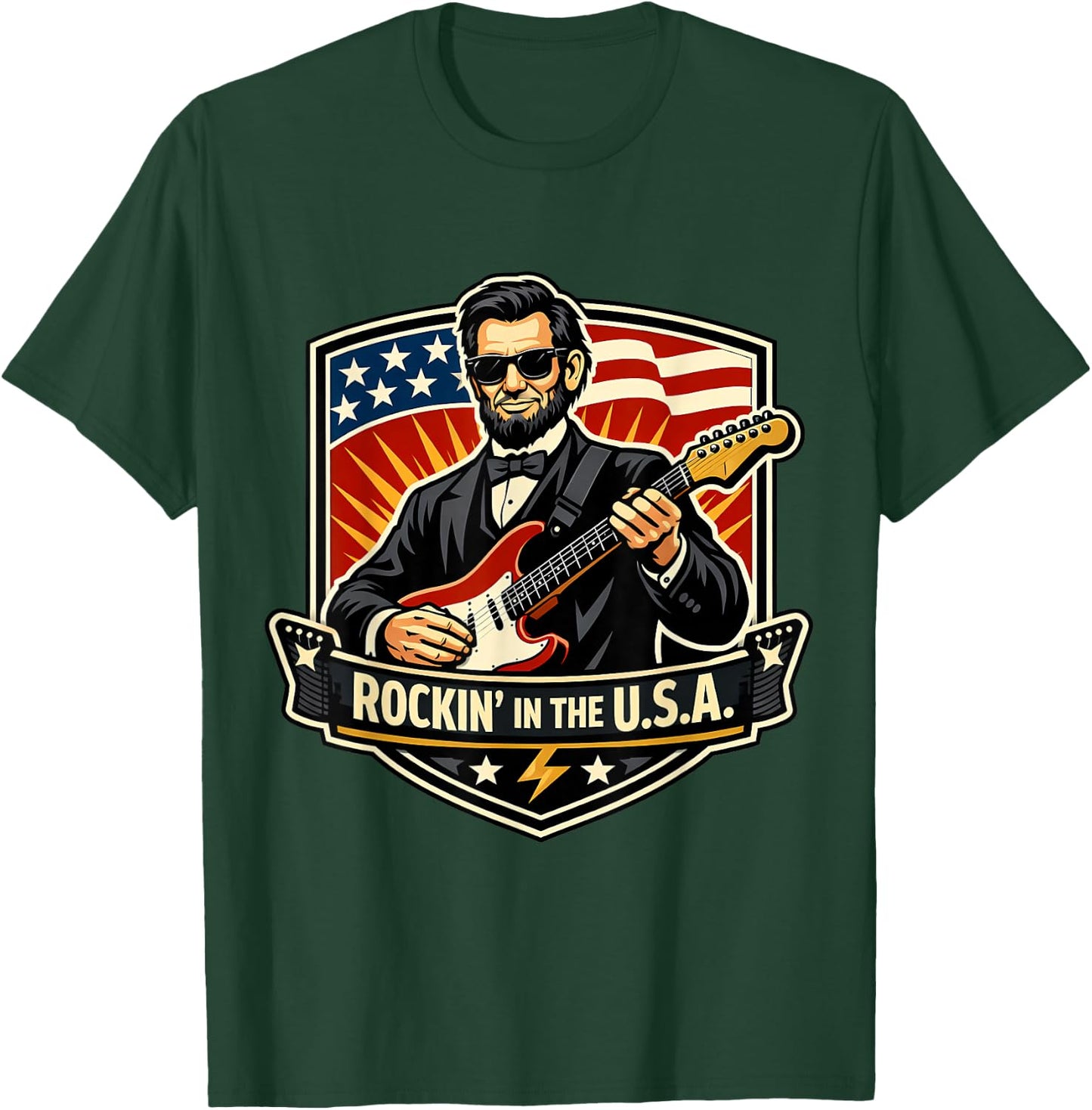 Rockin in The USA President Guitar American Independence Day T-Shirt - T-Shirt | Forest