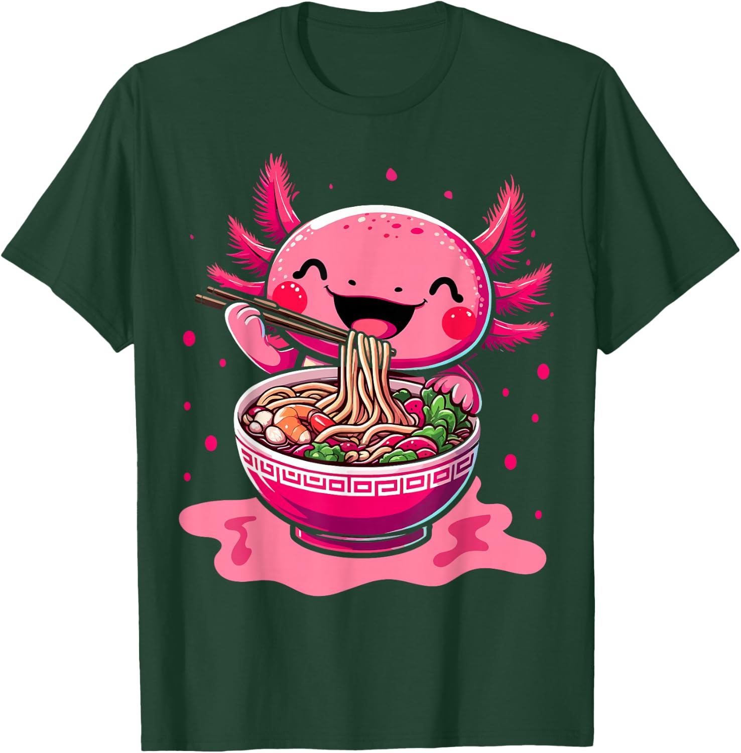 Kawaii Axolotl Eating Ramen Noodles Kids Teen Boys Girls T-Shirt - T-Shirt | Forest