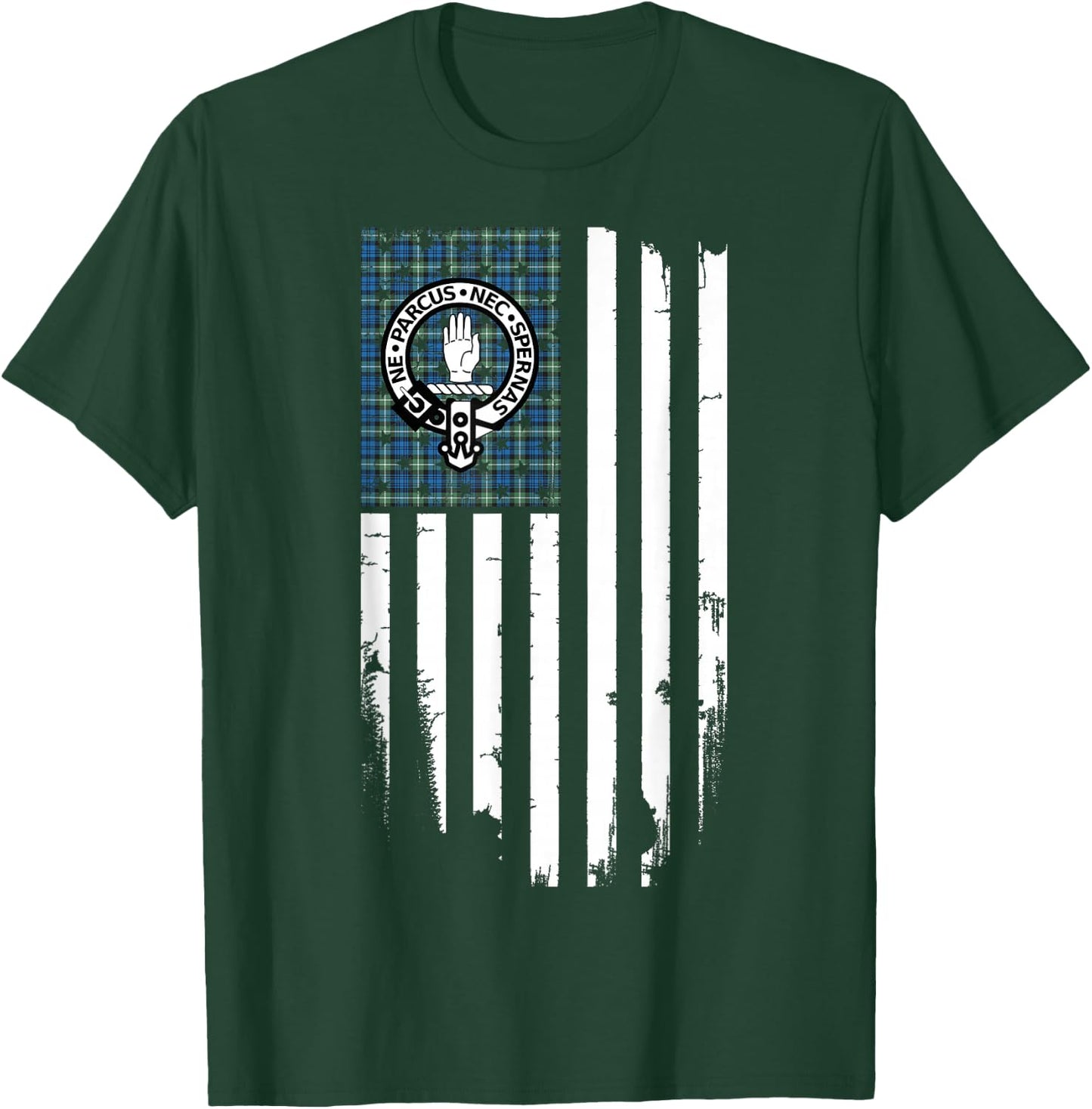 Scottish American Lamont Clan & Stripes Flag T-Shirt - T-Shirt | Forest