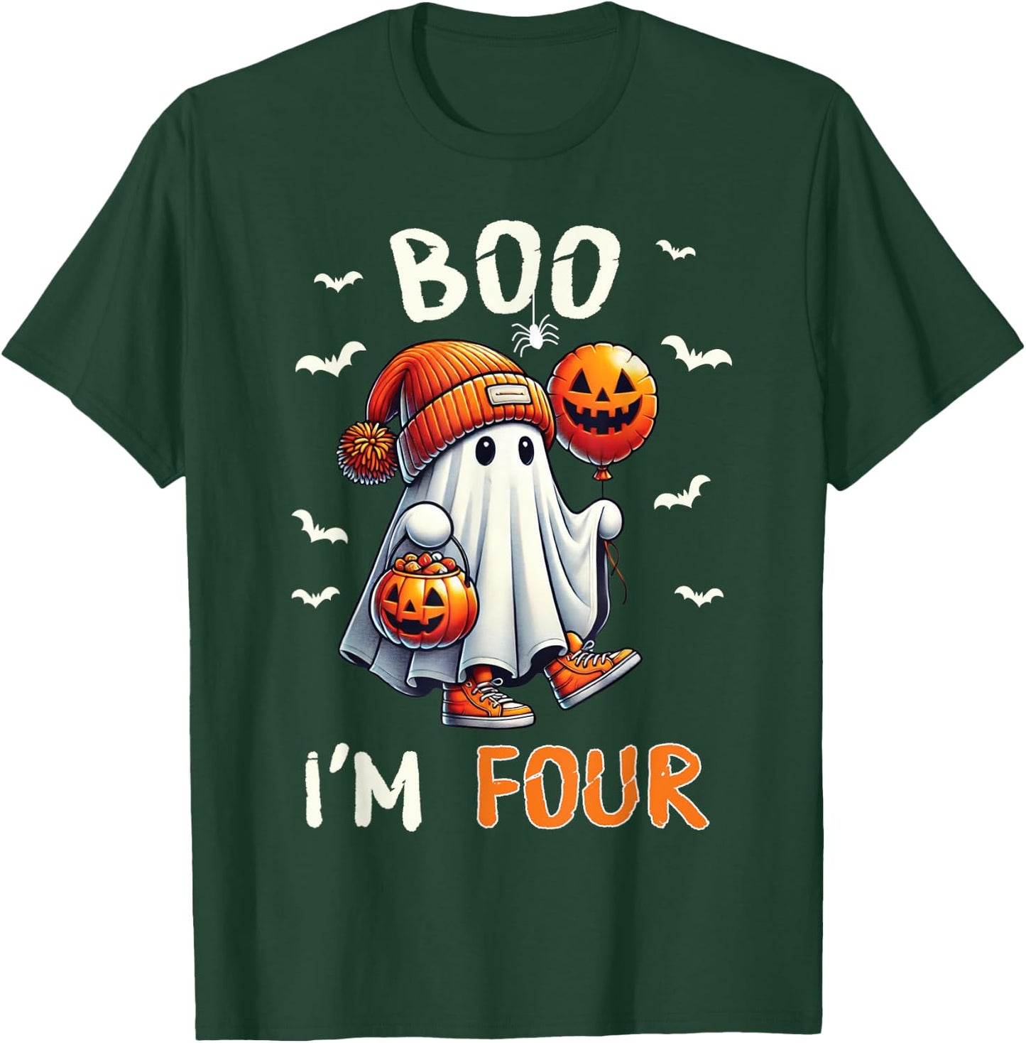 Boo I'm Four Ghost 4th Birthday Halloween Boy Kids Groovy T-Shirt - T-Shirt | Forest
