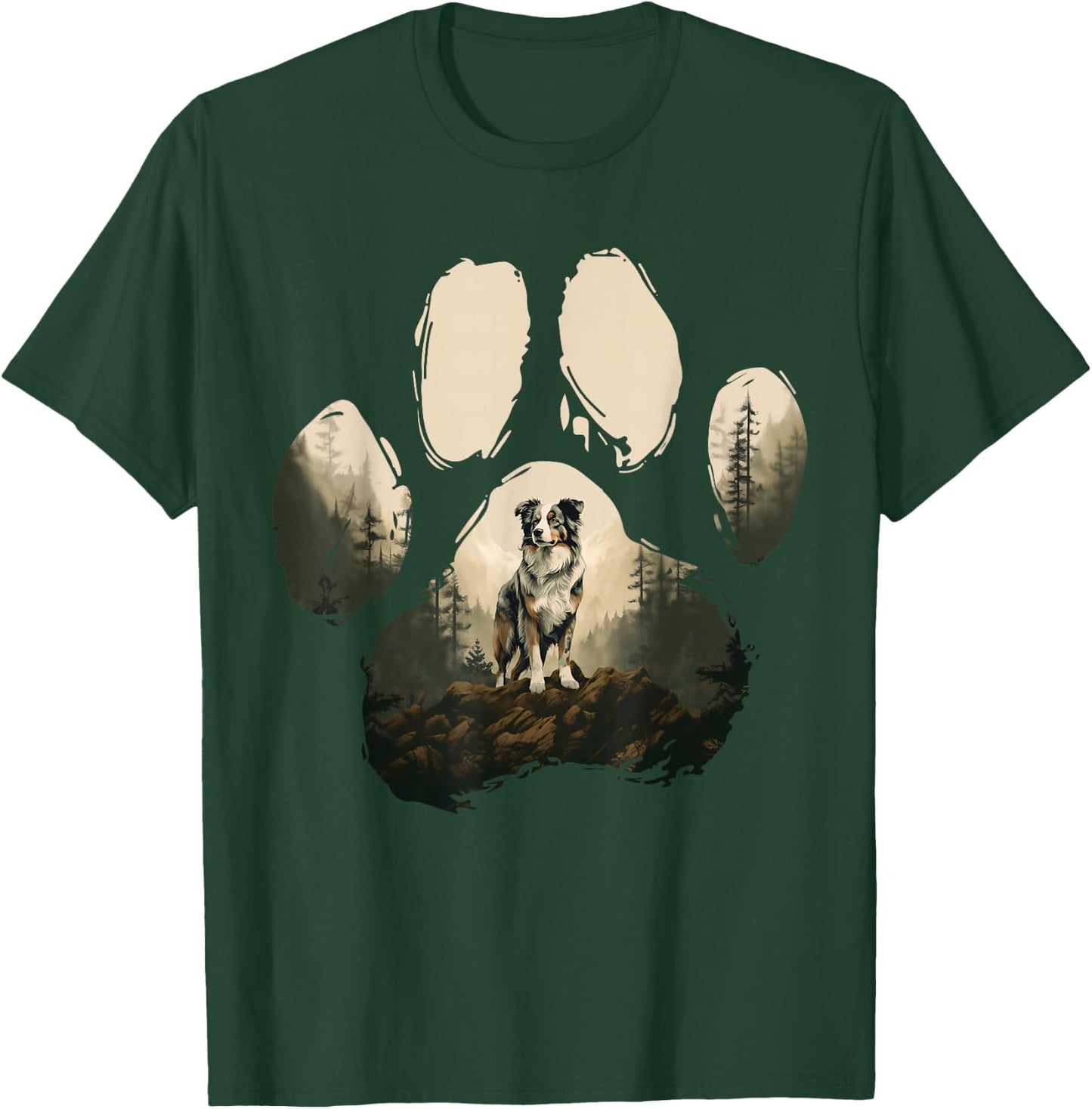 Australian Shepherd Mountain Paw Design Dog Mum Dad , black T-Shirt - T-Shirt | Forest