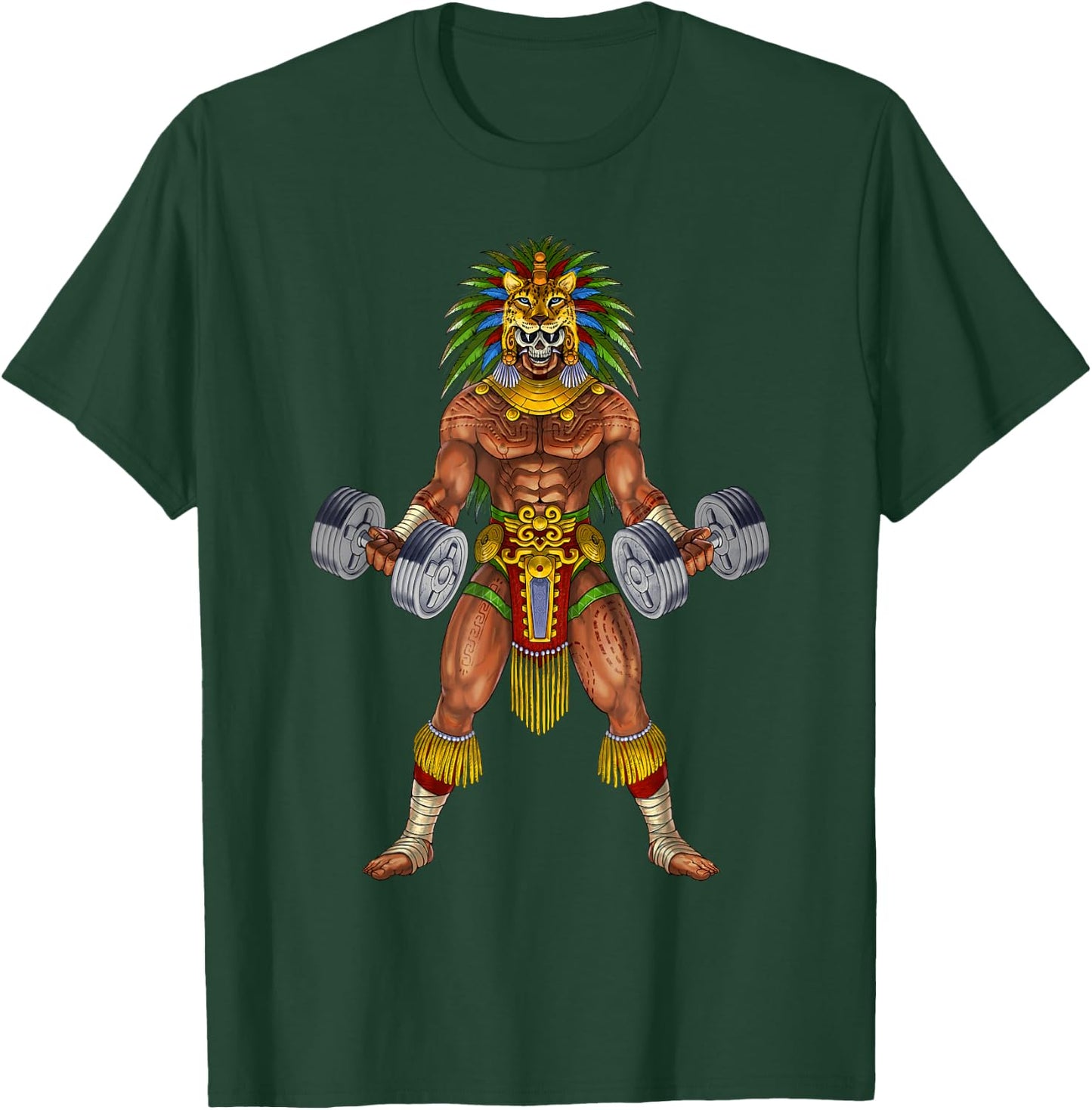 Aztec Jaguar Warrior Bodybuilding Gym Weightlifting Fitness T-Shirt - T-Shirt | Forest