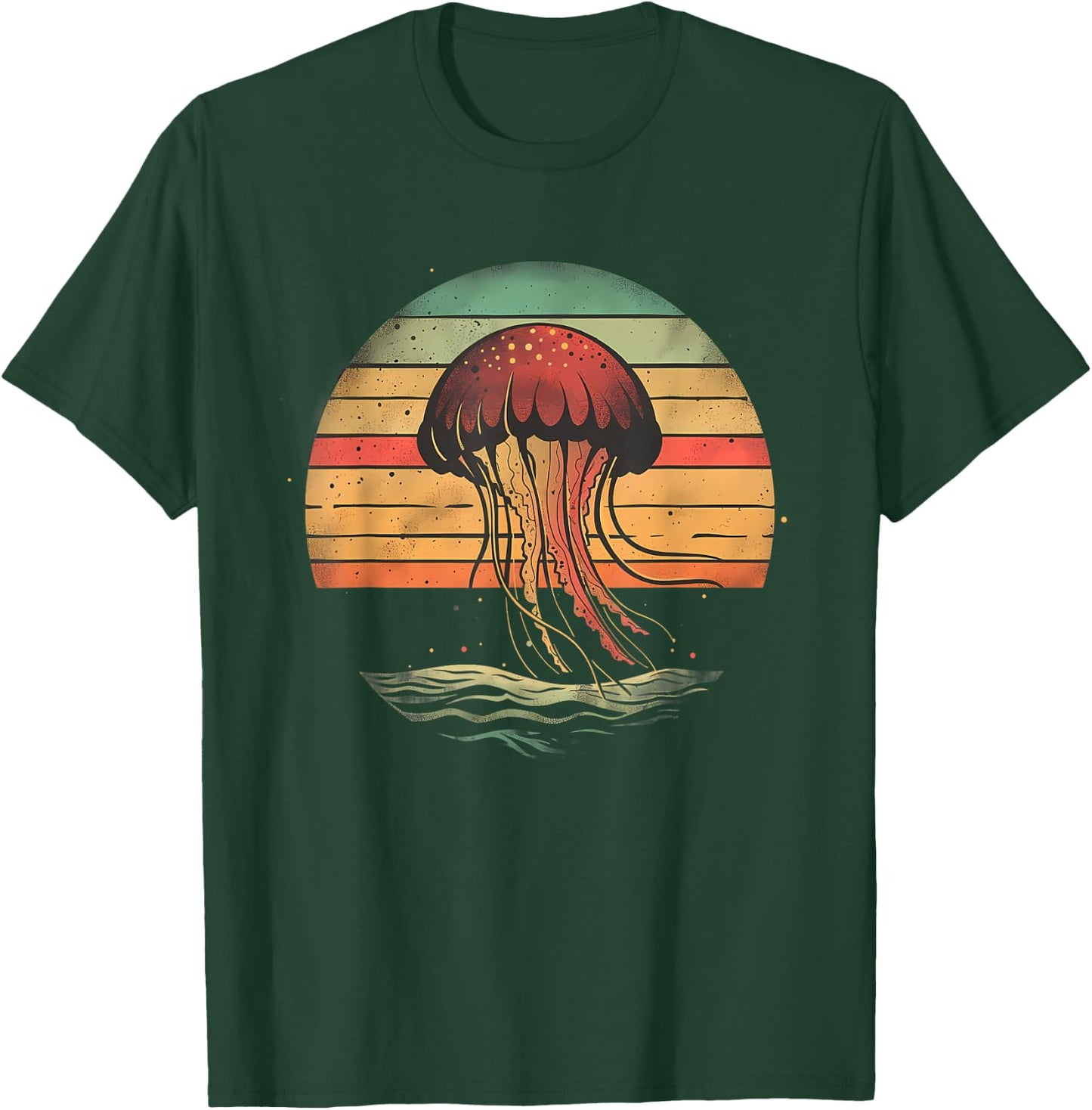 Jellyfish Retro Sunset Marine Mammal Sea Ocean Jellyfish T-Shirt - T-Shirt | Forest