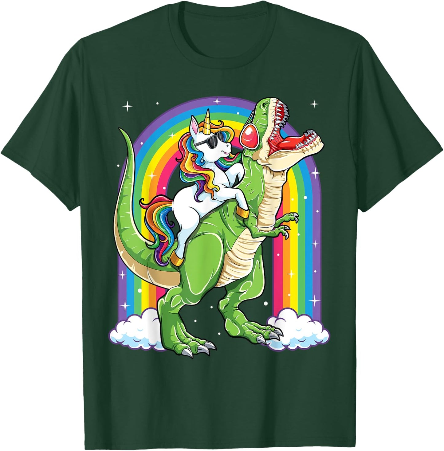 Unicorn Riding Dinosaur T rex Boys Girls Men Women Rainbow T-Shirt - T-Shirt | Forest