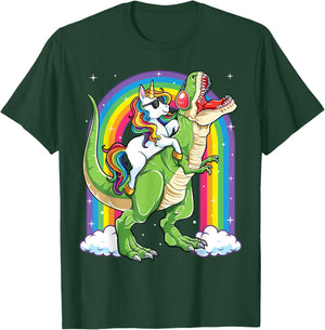 Unicorn Riding Dinosaur T rex Boys Girls Men Women Rainbow T-Shirt - T-Shirt | Forest