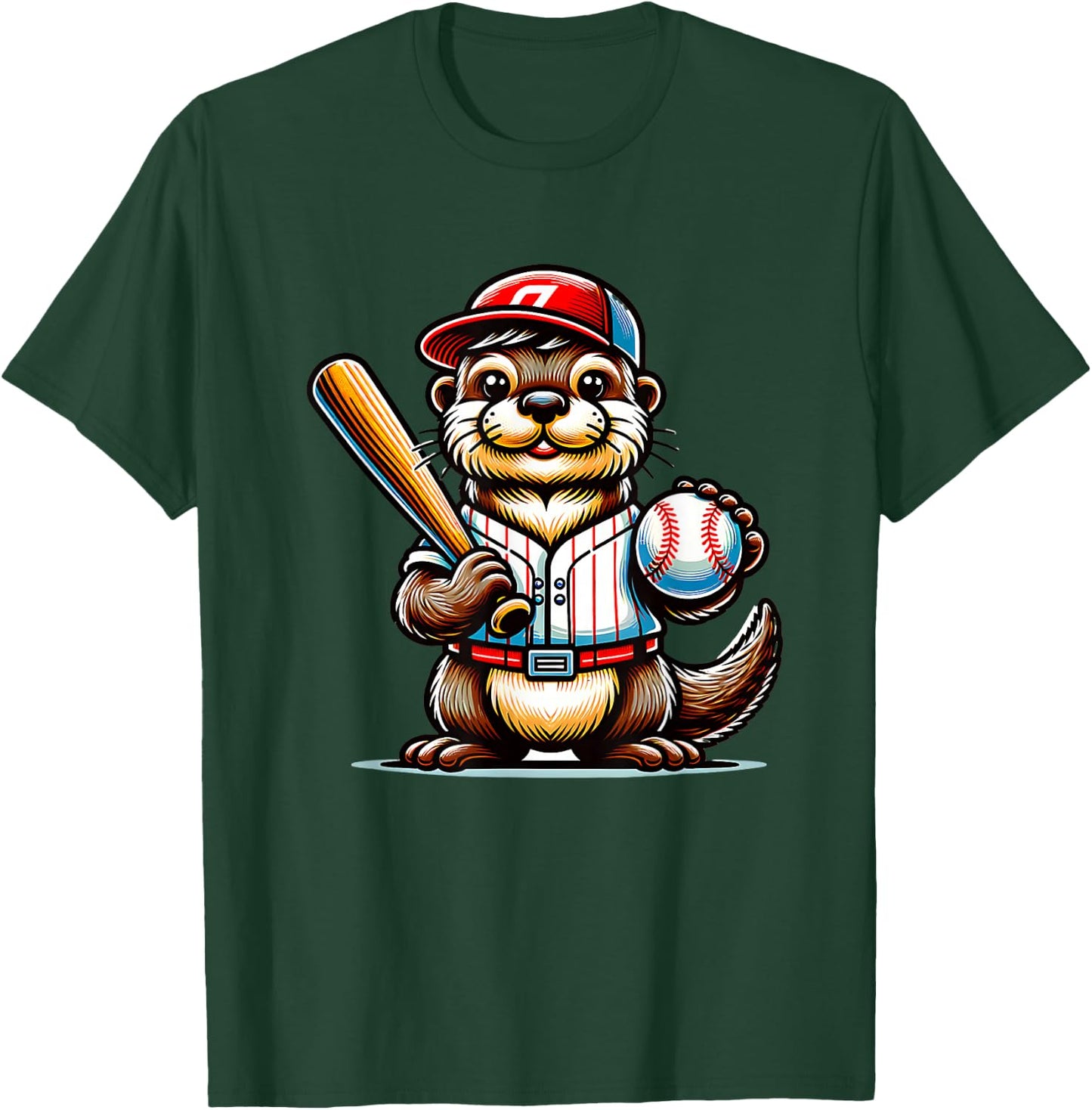 Otter Playing Baseball Funny Sport Design T-Shirt - T-Shirt | Forest
