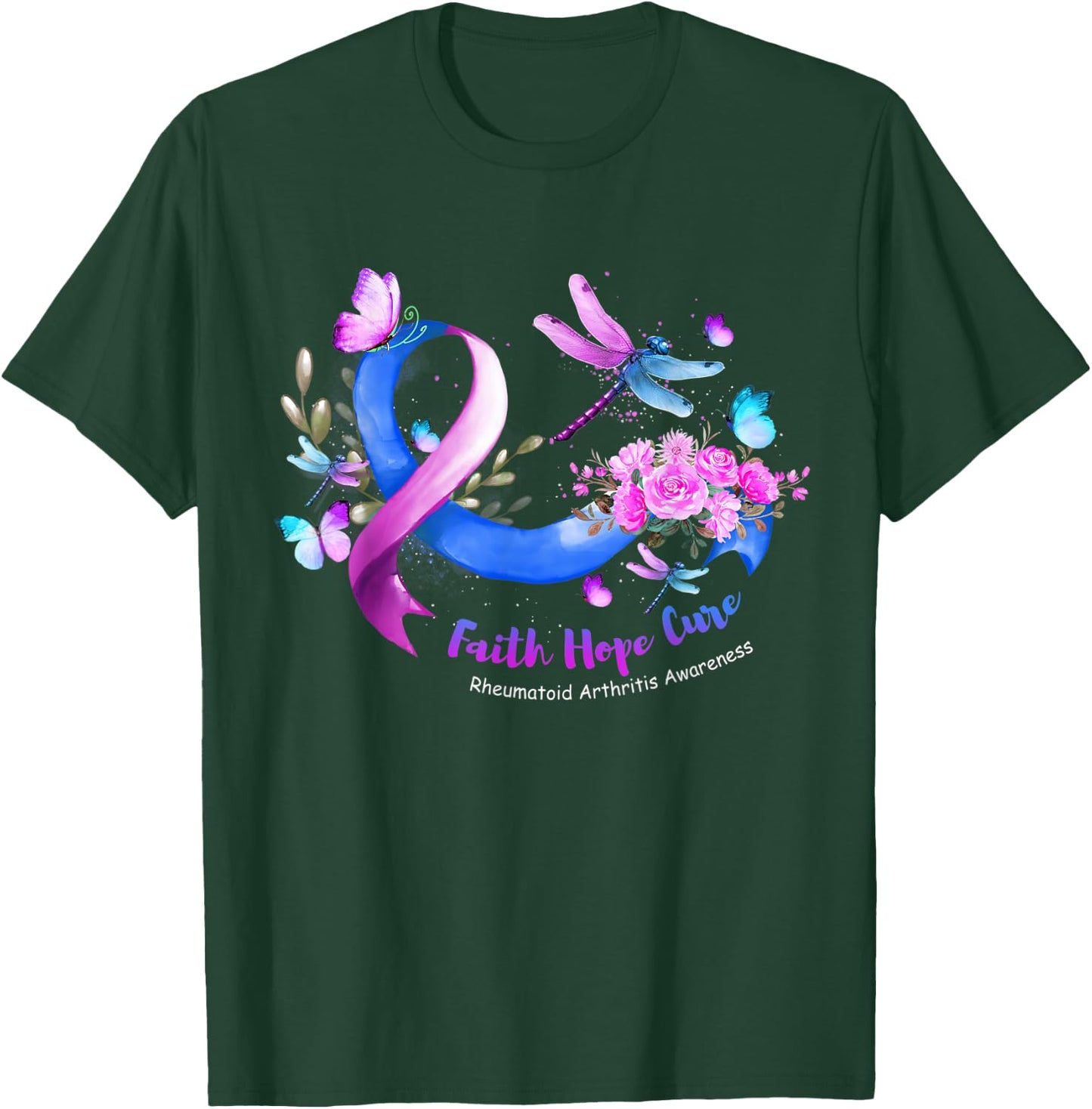 Faith Hope Cure Dragonfly Rheumatoid Arthritis Awareness T-Shirt - T-Shirt | Forest