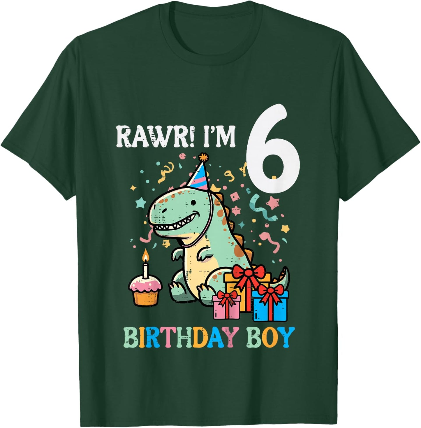 Kids Rawr Im 6 Dinosaur Birthday Boy Cute 6th Bday Trex Boys Kids T-Shirt - T-Shirt | Forest