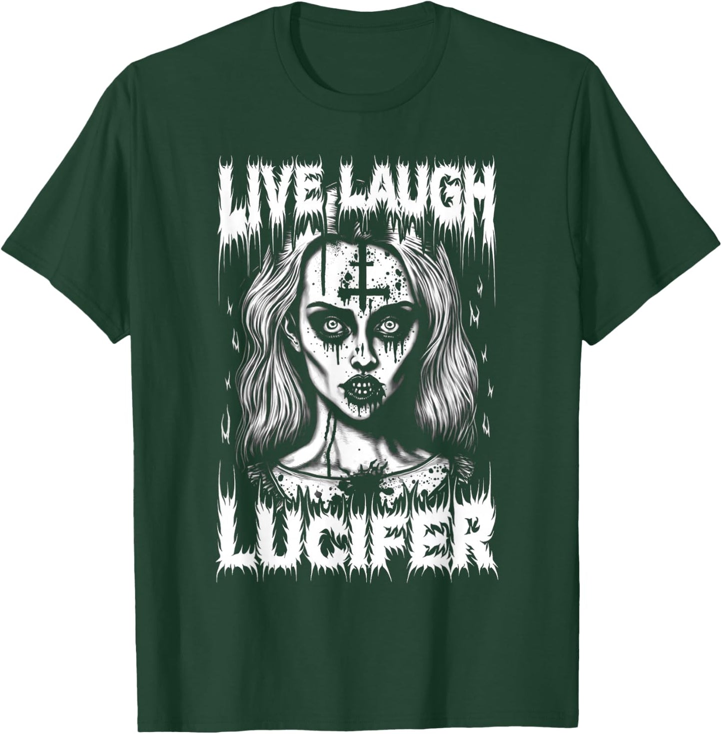 Live Laugh Lucifer Satanic Goth Woman In Demonic Makeup T-Shirt - T-Shirt | Forest