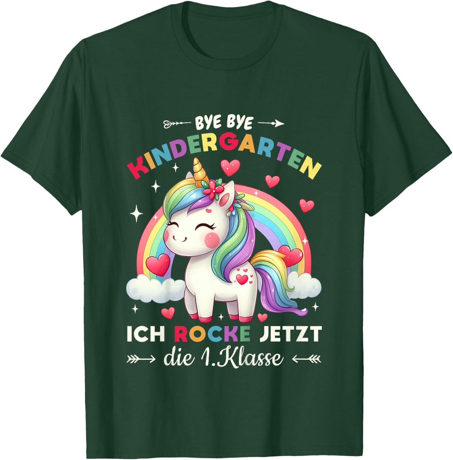 Bye Bye Kindergarten Abschied Schulkind Mädchen Einhorn T-Shirt - T-Shirt | Forest