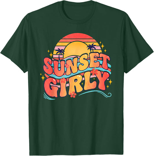 Sunset Girly Tropical Beach Sunset Groovy Summer T-Shirt - T-Shirt | Forest