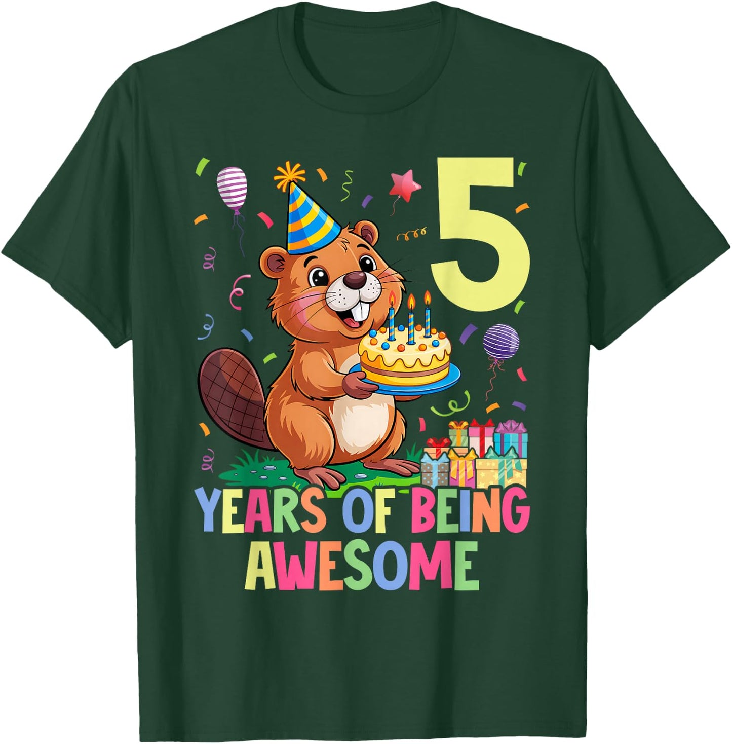 Beaver 5th Birthday for Kids Five Year Old Beaver T-Shirt - T-Shirt | Forest