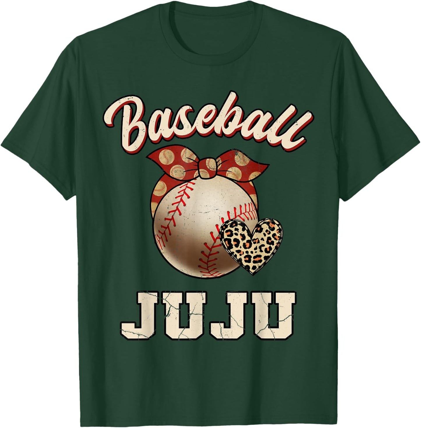 Baseball Juju Bandana Leopard Heart Fans Mother's Day T-Shirt - T-Shirt | Forest