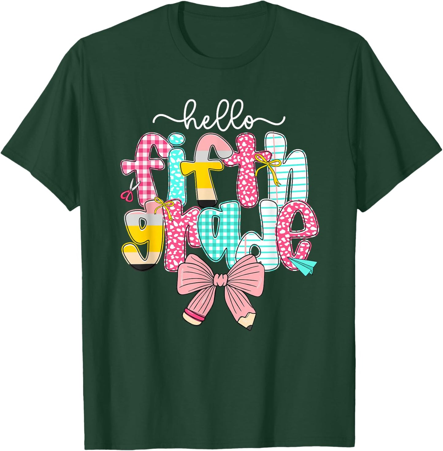 Preppy Hello 5th Grade Back to School Teacher Student Kids T-Shirt - T-Shirt | Forest