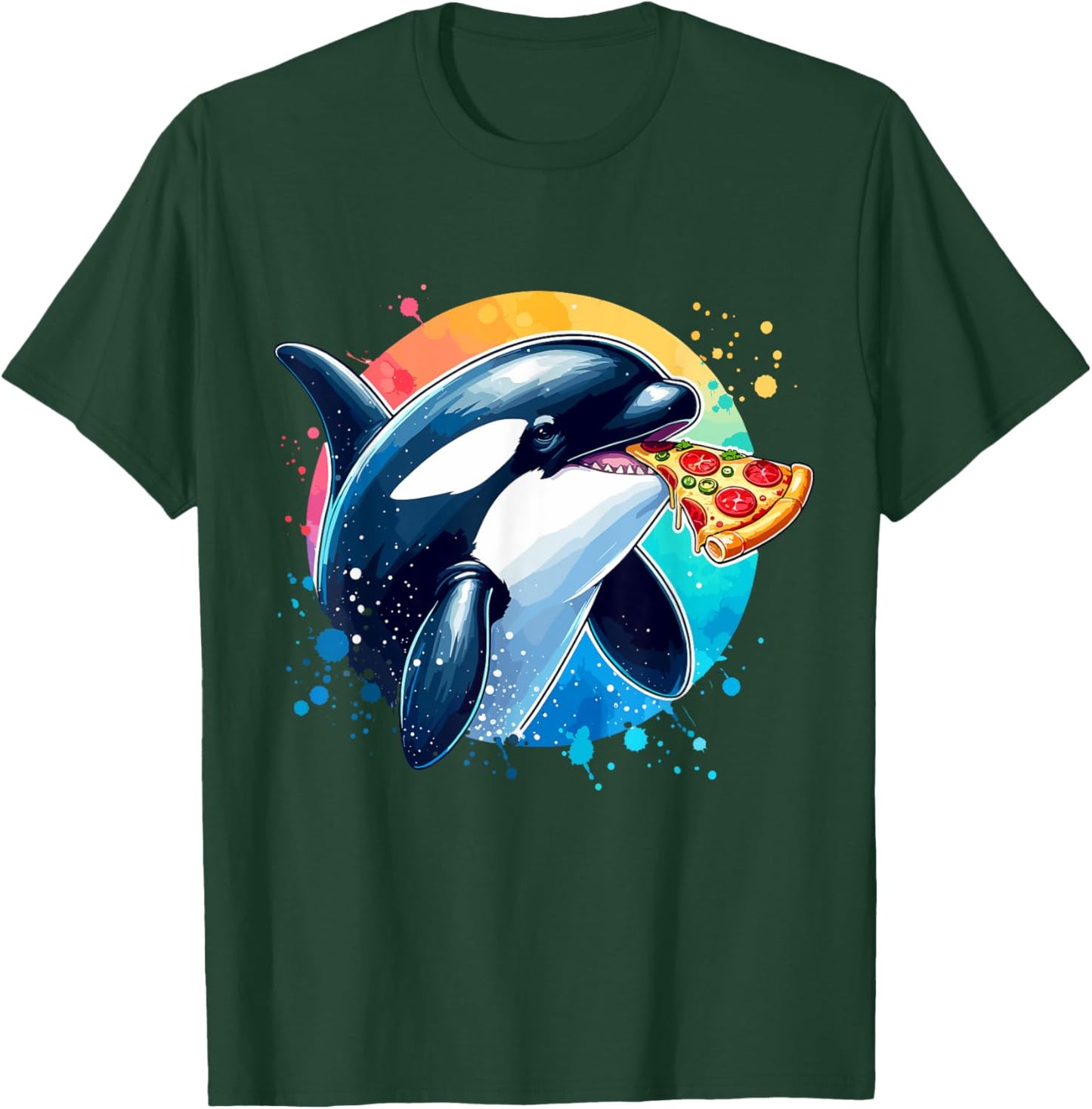 Orca Whale Eating Margherita Pizza Funny T-Shirt - T-Shirt | Forest