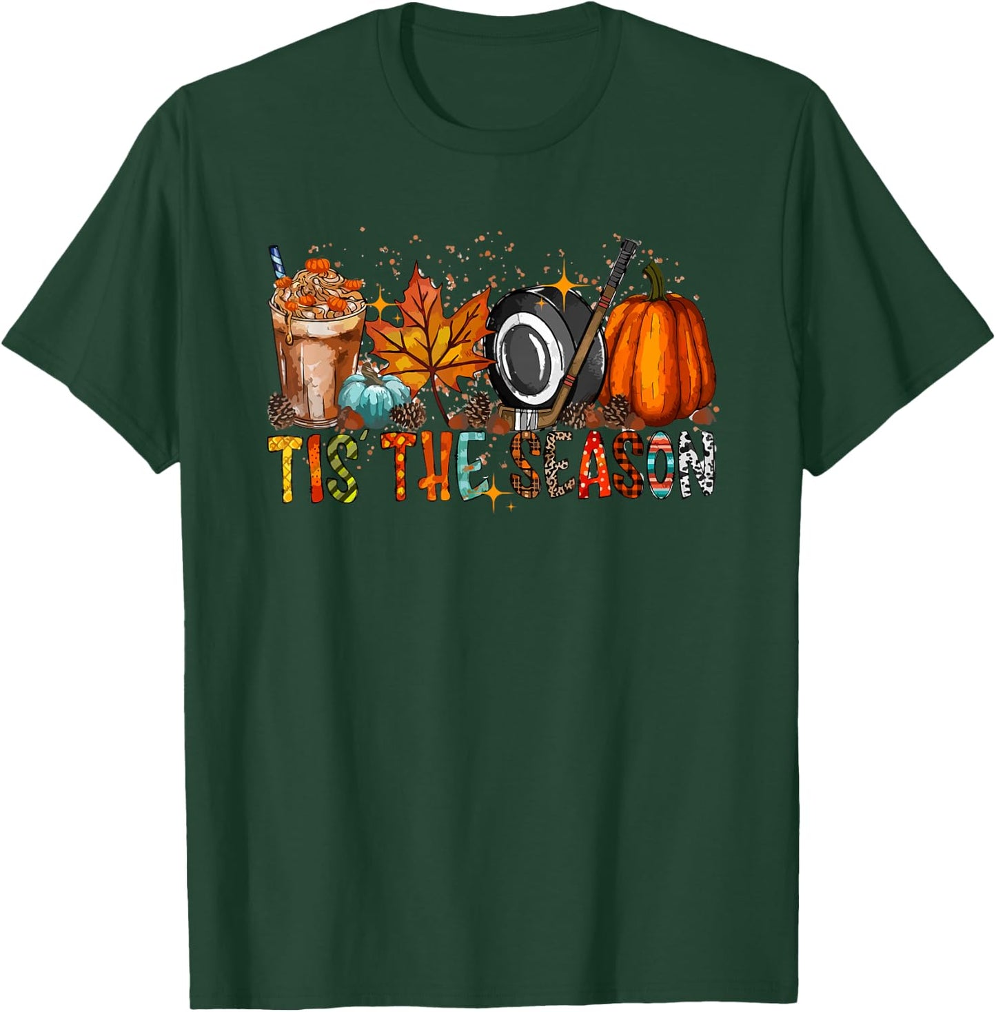 Tis Season Hockey Latte Leaves Hello Pumpkin Halloween T-Shirt - T-Shirt | Forest