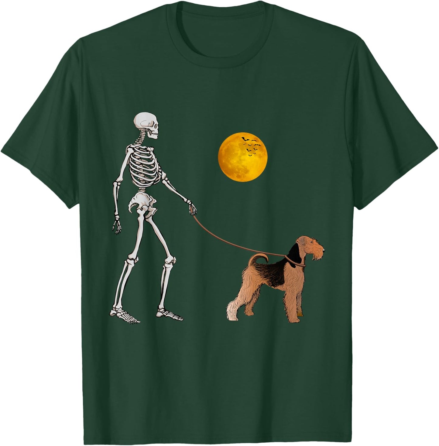 Airedale Terrier Skeleton Dog Walking Halloween Costume T-Shirt - T-Shirt | Forest
