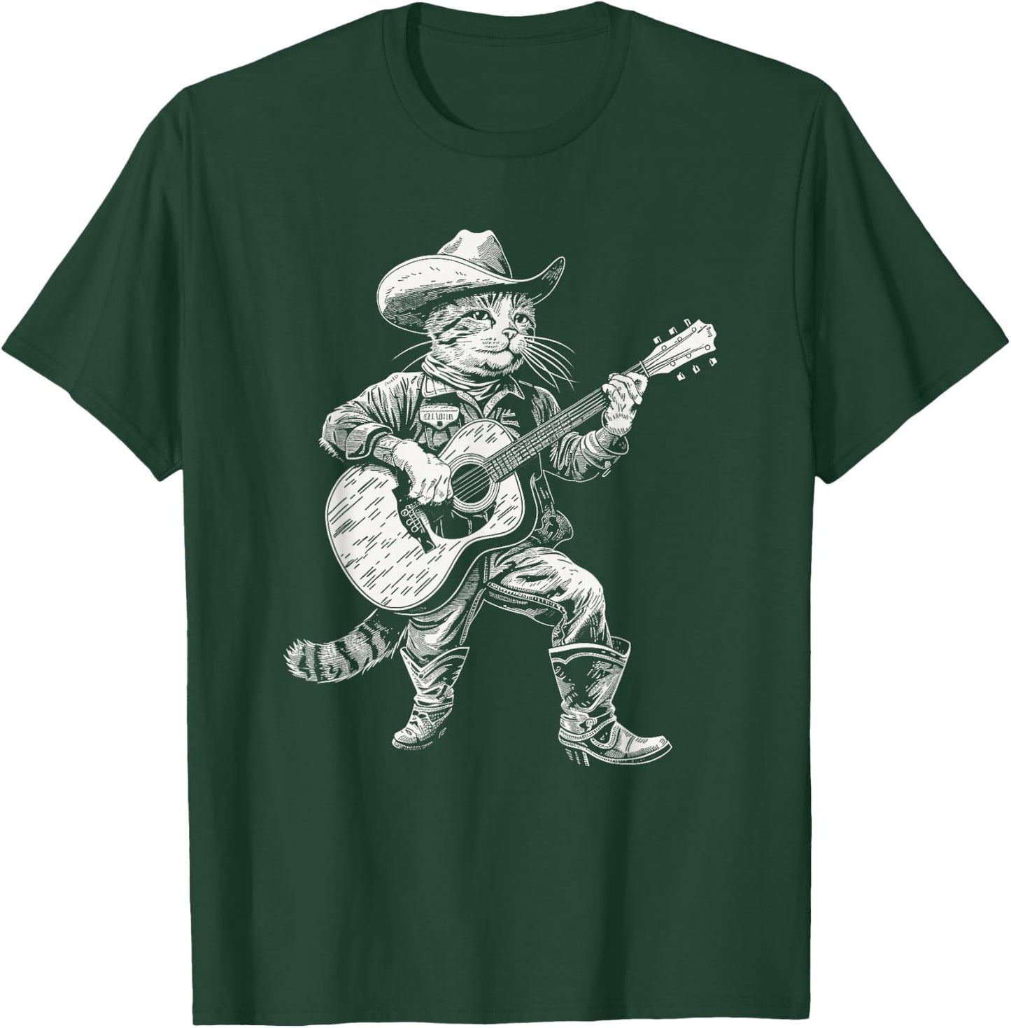 Cowboy Cat Playing Guitar Funny Country Music Loving Cat T-Shirt - T-Shirt | Forest