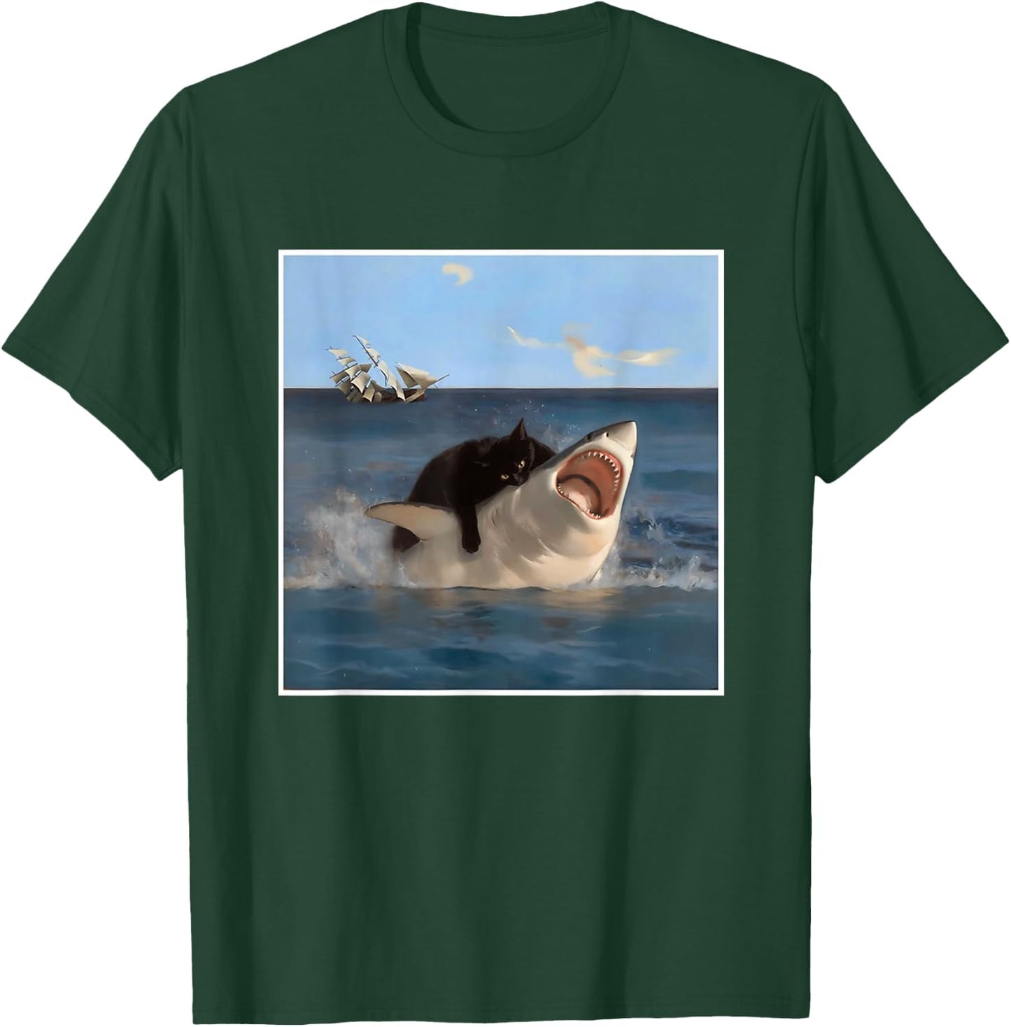 Funny Art & Cat Lover Quote Cat Biting Shark Cool Fat Cat T-Shirt - T-Shirt | Forest