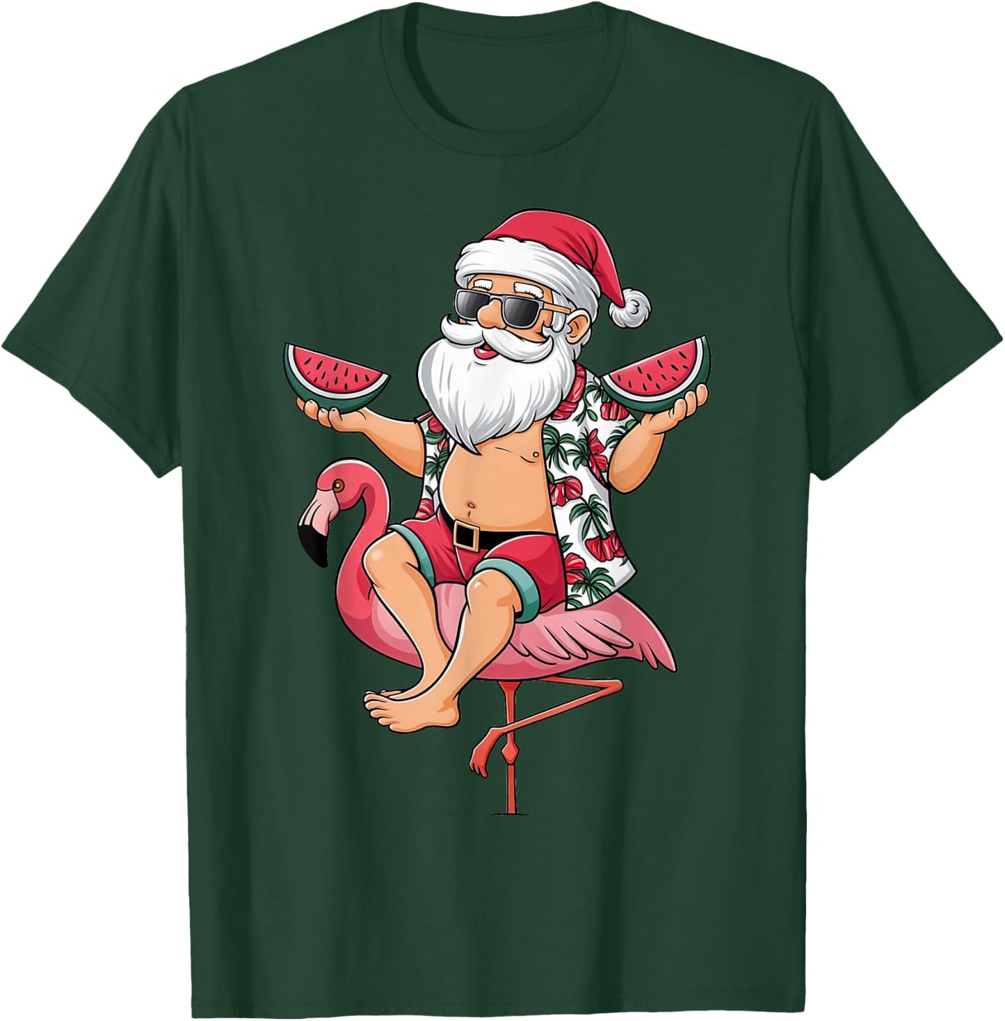 Santa Flamingo Floatie Christmas In July Watermelon Summer T-Shirt - T-Shirt | Forest