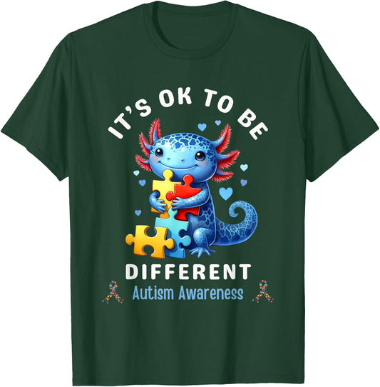 It's Ok To Be Different Autism Awareness Cute Axolotl Animal T-Shirt - T-Shirt | Forest