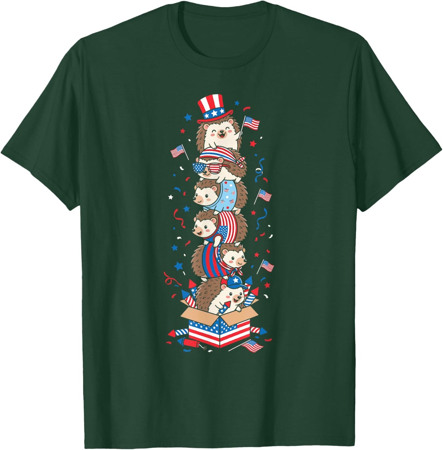 Funny Hedgehog American USA Flag Memorial Day 4th of July T-Shirt - T-Shirt | Forest