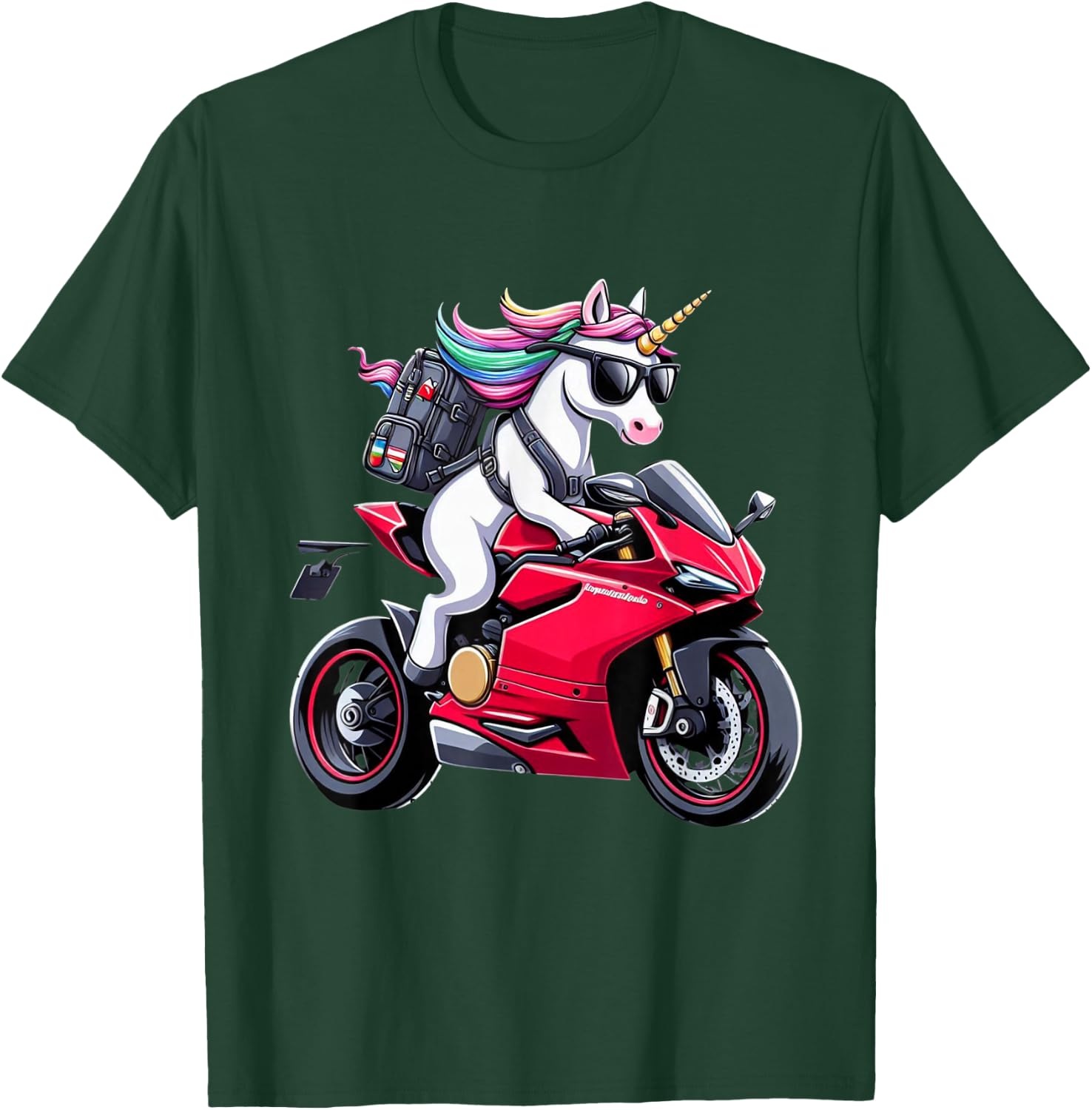 Unicorn Riding a Motorcycle for Boys, Girls, Men, Women, Kids and Adults , Black, S T-Shirt - T-Shirt | Forest