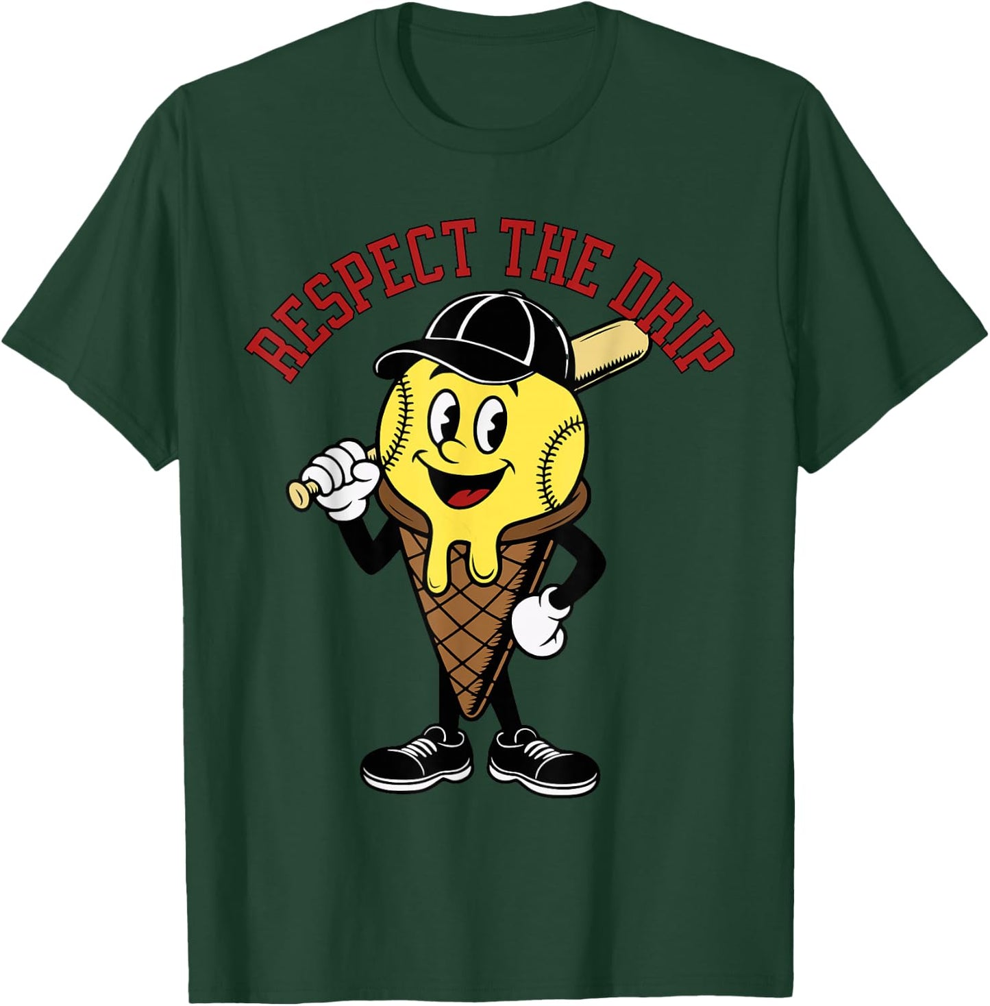 Baseball Ice Cream Drip Mascotte Retro T-Shirt - T-Shirt | Forest