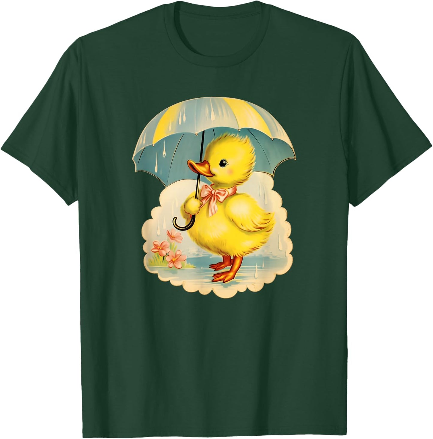 Vintage Easter Spring Duck With Umbrella Retro Vintage T-Shirt - T-Shirt | Forest