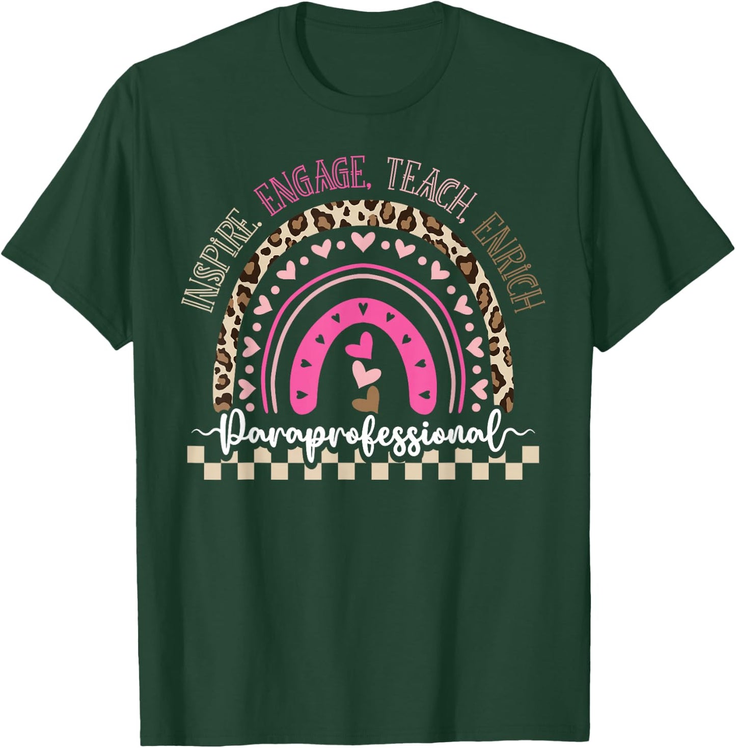 Paraprofessional Teacher Para Rainbow Leopard Back to T-Shirt - T-Shirt | Forest