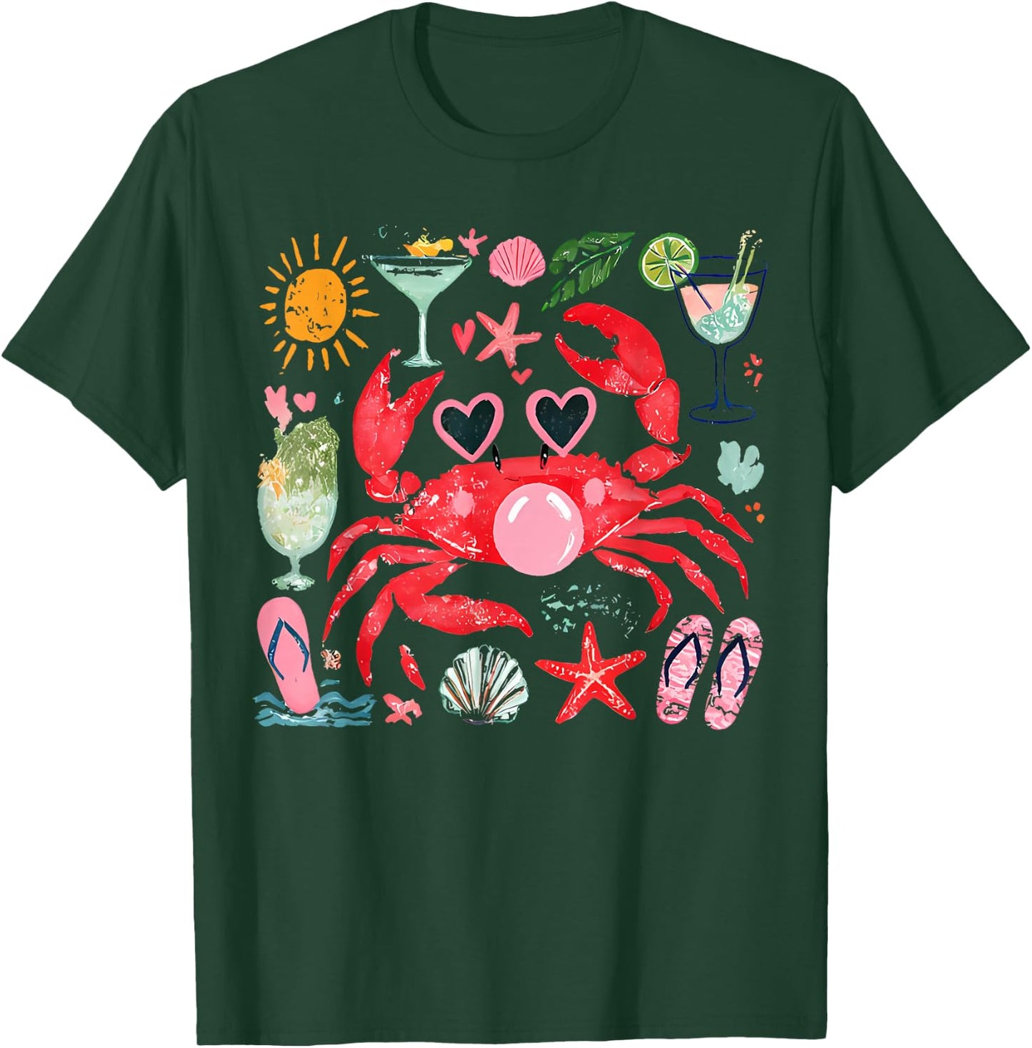 Crab Funny Crab Blowing Bubble Beach Vibes Summer Vacation T-Shirt - T-Shirt | Forest