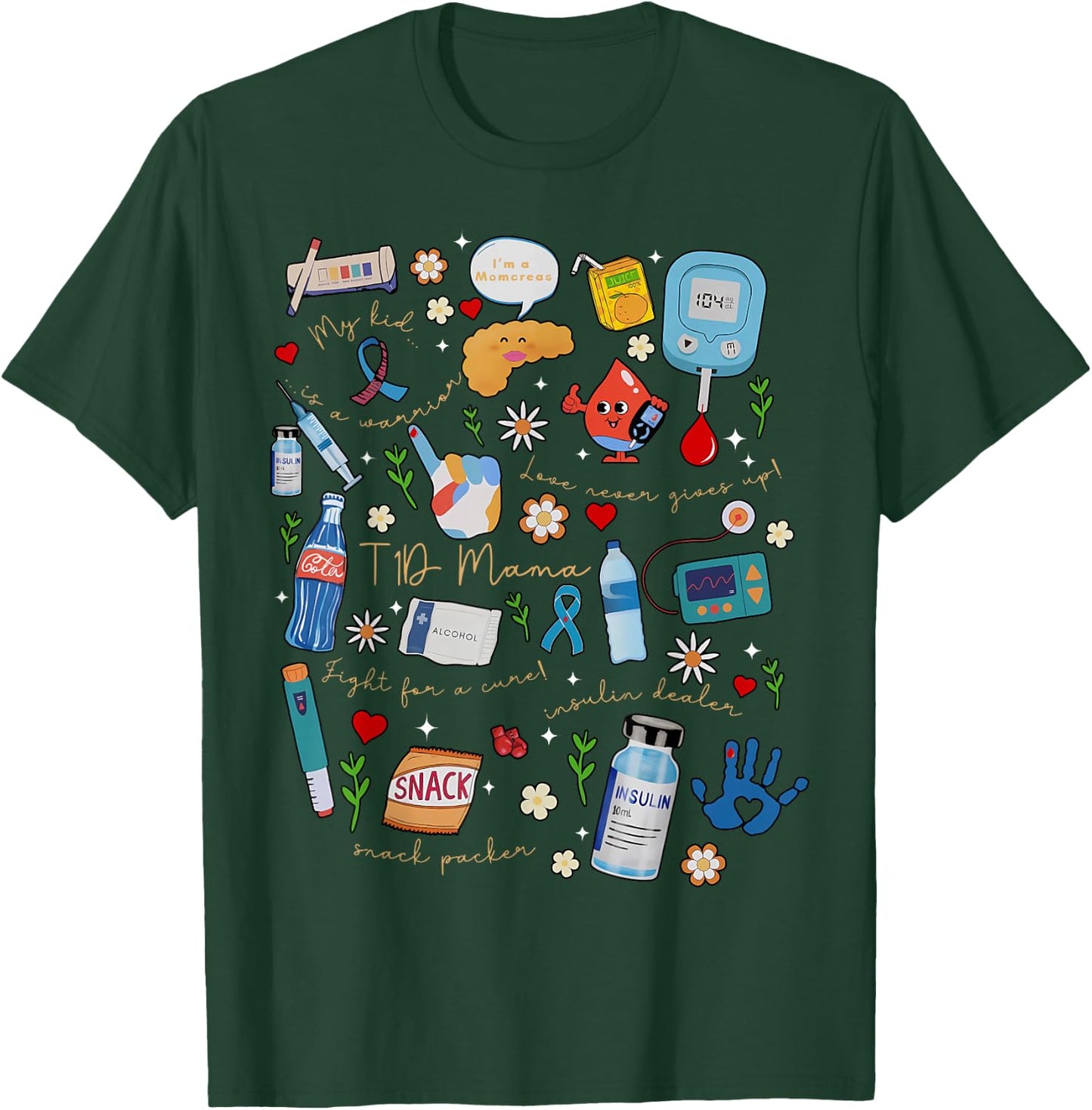Type 1 Moms Diabetes Fall Aesthetic Diabetes Awareness T-Shirt - T-Shirt | Forest