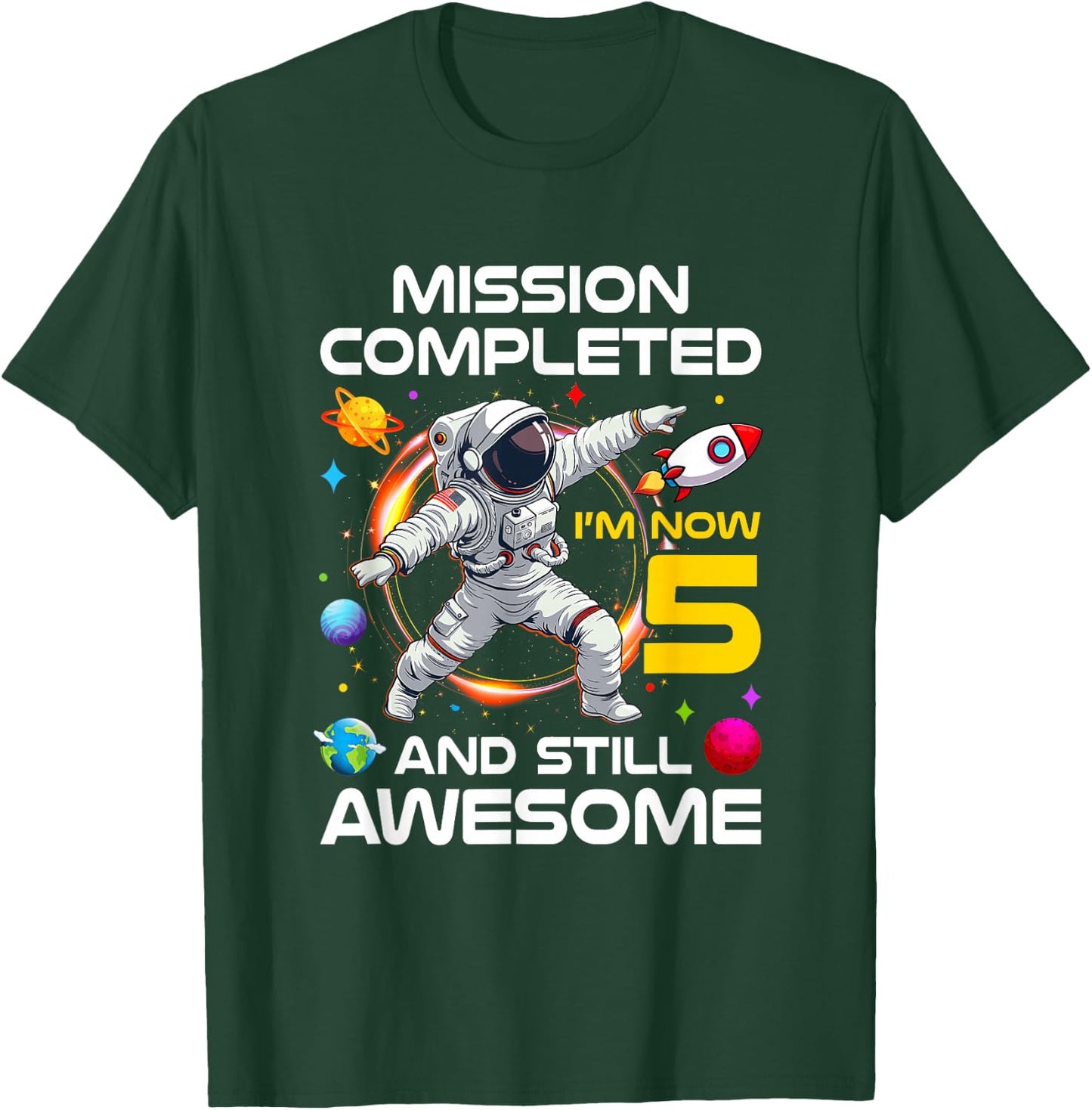 5Th Birthday Astronaut 5 Years Old Outer Space Birthday T-Shirt - T-Shirt | Forest