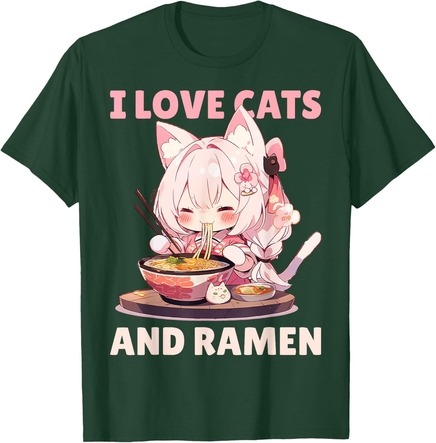 Kawaii Chibi Nekomimi Anime Cat Girl Ramen Otaku T-Shirt - T-Shirt | Forest